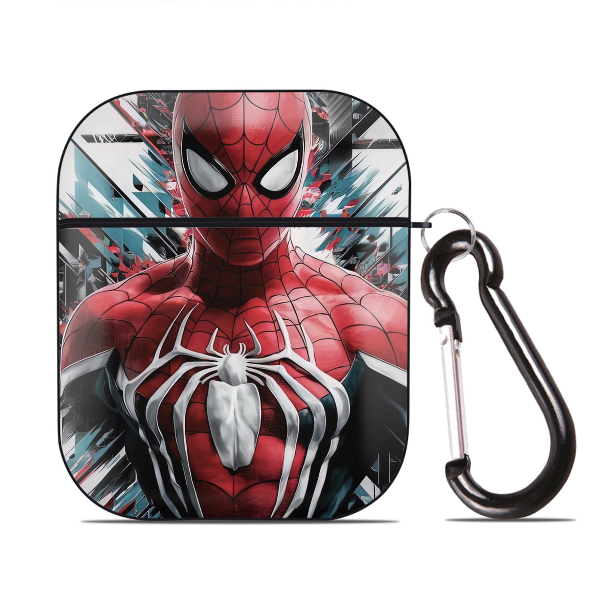 （画像用） Spider Man スパイダーマン AirPods 第2世代保護ケース ハードシェル ブラック 耐衝撃・防指紋・カラビナ付き