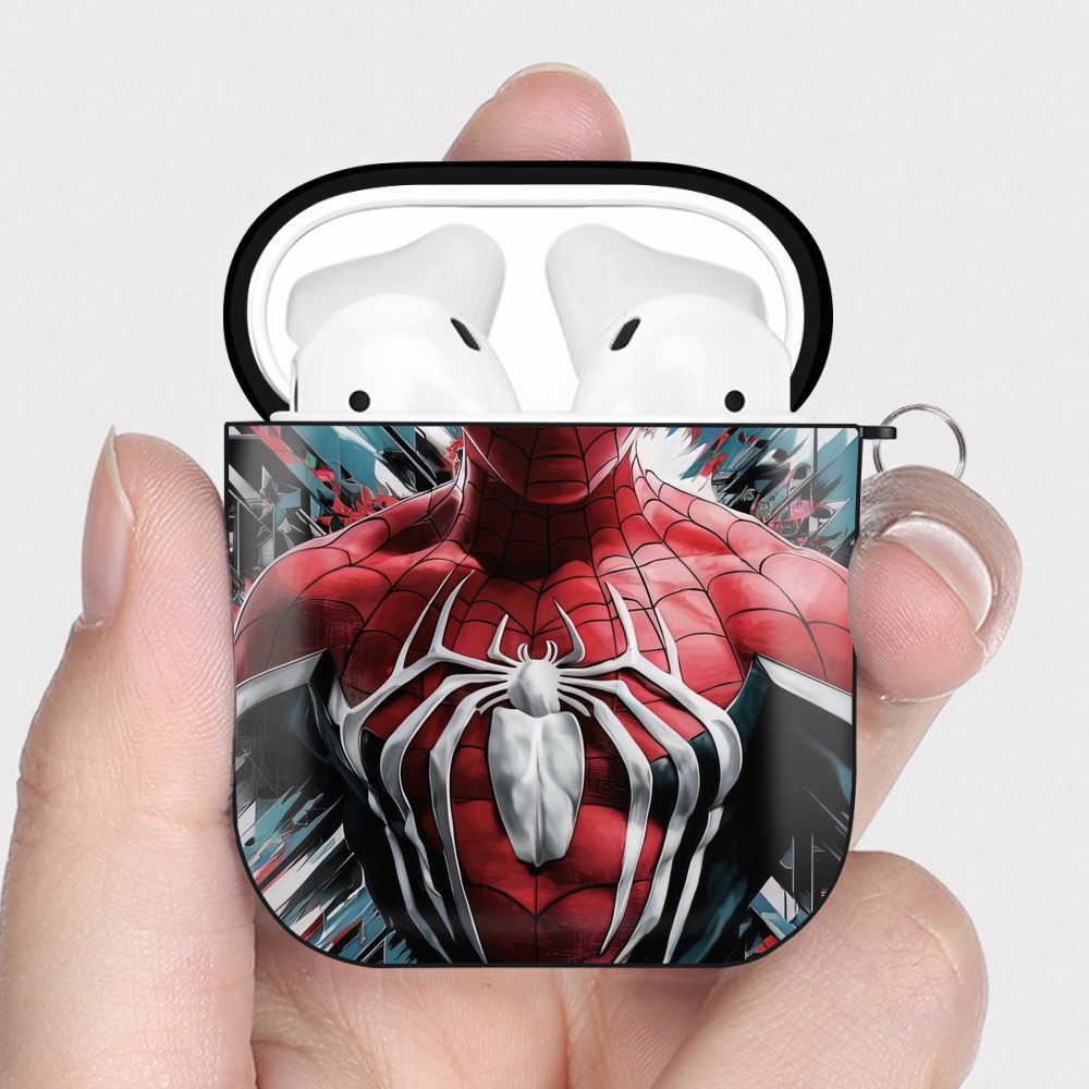 （画像用） Spider Man スパイダーマン AirPods 第2世代保護ケース ハードシェル ブラック 耐衝撃・防指紋・カラビナ付き