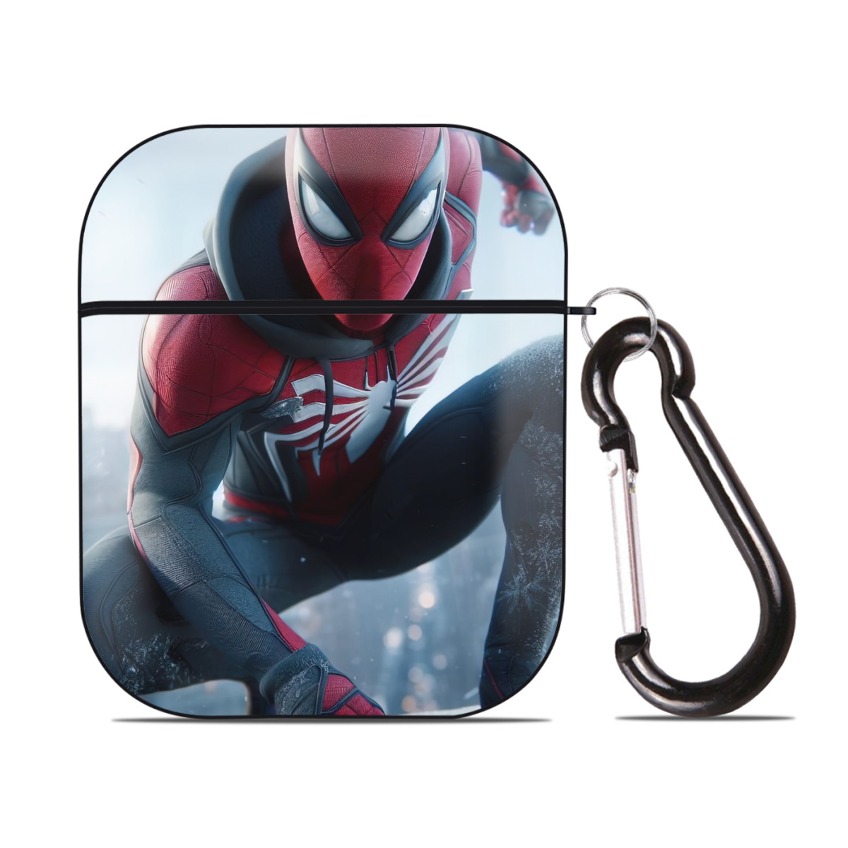 （画像用） Spider Man スパイダーマン AirPods 第2世代保護ケース ハードシェル ブラック 耐衝撃・防指紋・カラビナ付き