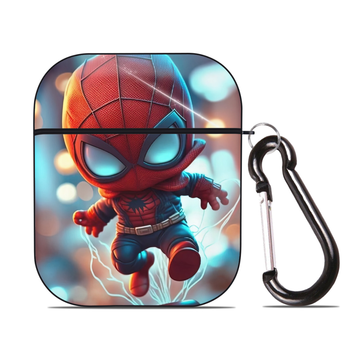 （画像用） Spider Man スパイダーマン AirPods 第2世代保護ケース ハードシェル ブラック 耐衝撃・防指紋・カラビナ付き