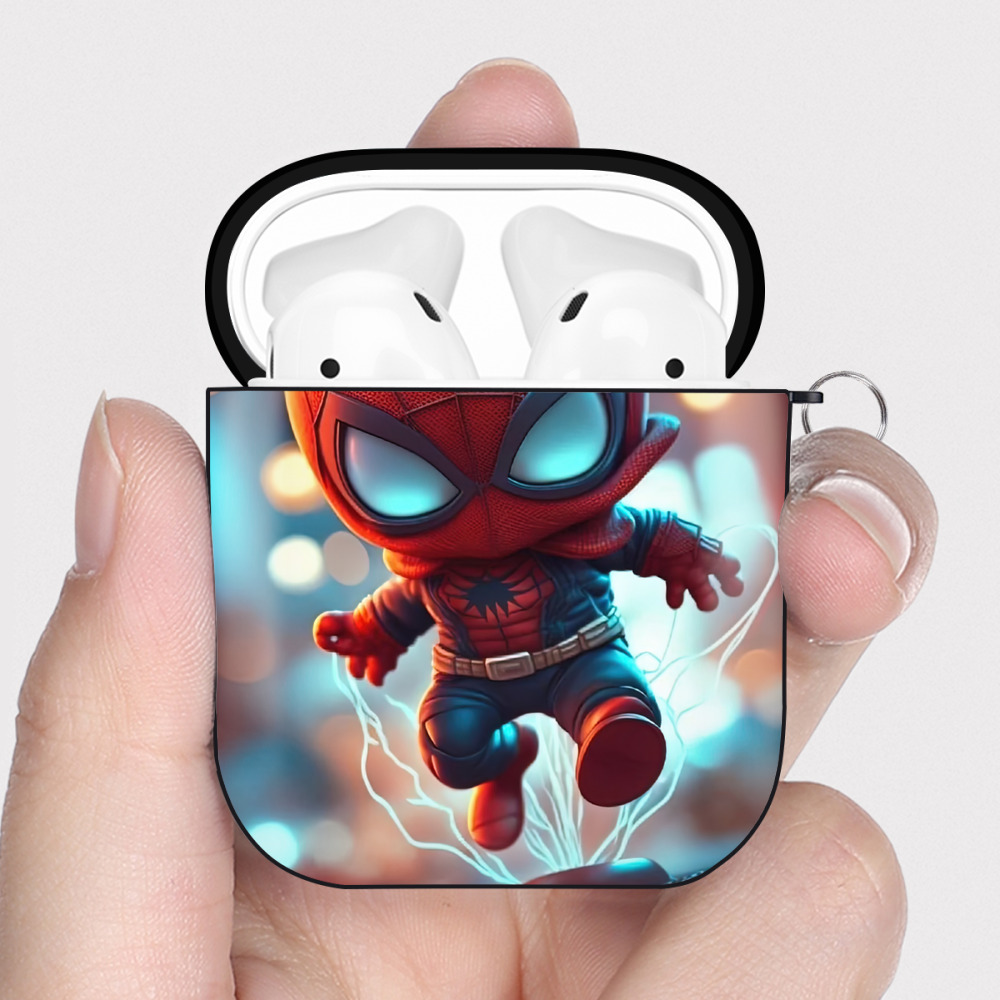 （画像用） Spider Man スパイダーマン AirPods 第2世代保護ケース ハードシェル ブラック 耐衝撃・防指紋・カラビナ付き