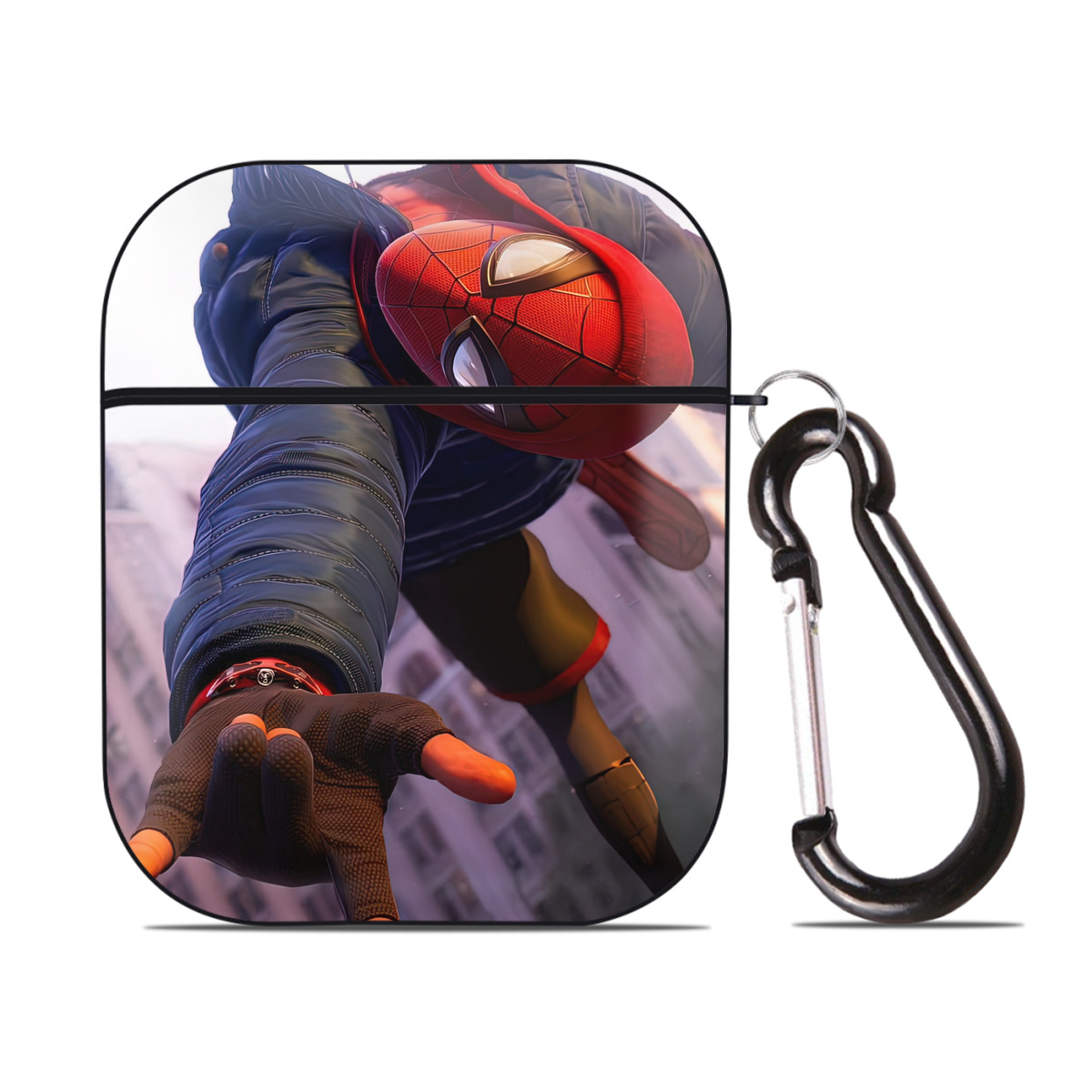 （画像用） Spider Man スパイダーマン AirPods 第2世代保護ケース ハードシェル ブラック 耐衝撃・防指紋・カラビナ付き