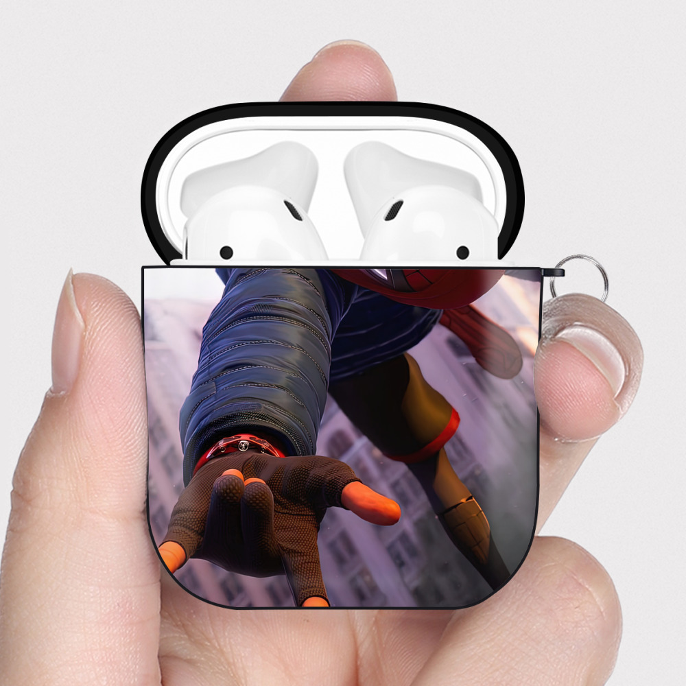 （画像用） Spider Man スパイダーマン AirPods 第2世代保護ケース ハードシェル ブラック 耐衝撃・防指紋・カラビナ付き