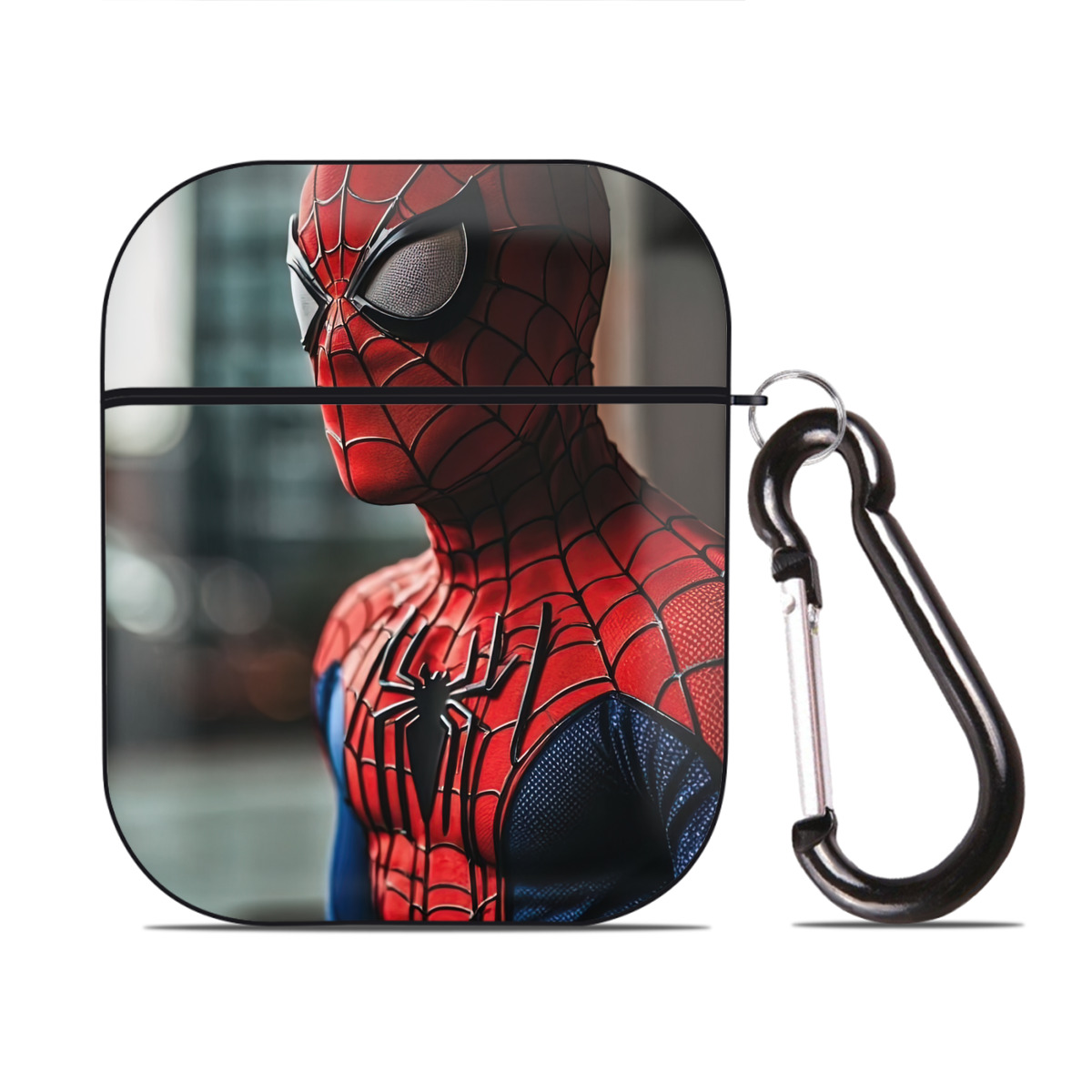 （画像用） Spider Man スパイダーマン AirPods 第2世代保護ケース ハードシェル ブラック 耐衝撃・防指紋・カラビナ付き