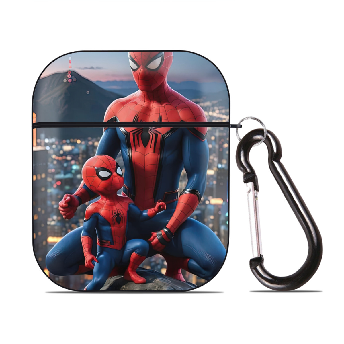 （画像用） Spider Man スパイダーマン AirPods 第2世代保護ケース ハードシェル ブラック 耐衝撃・防指紋・カラビナ付き