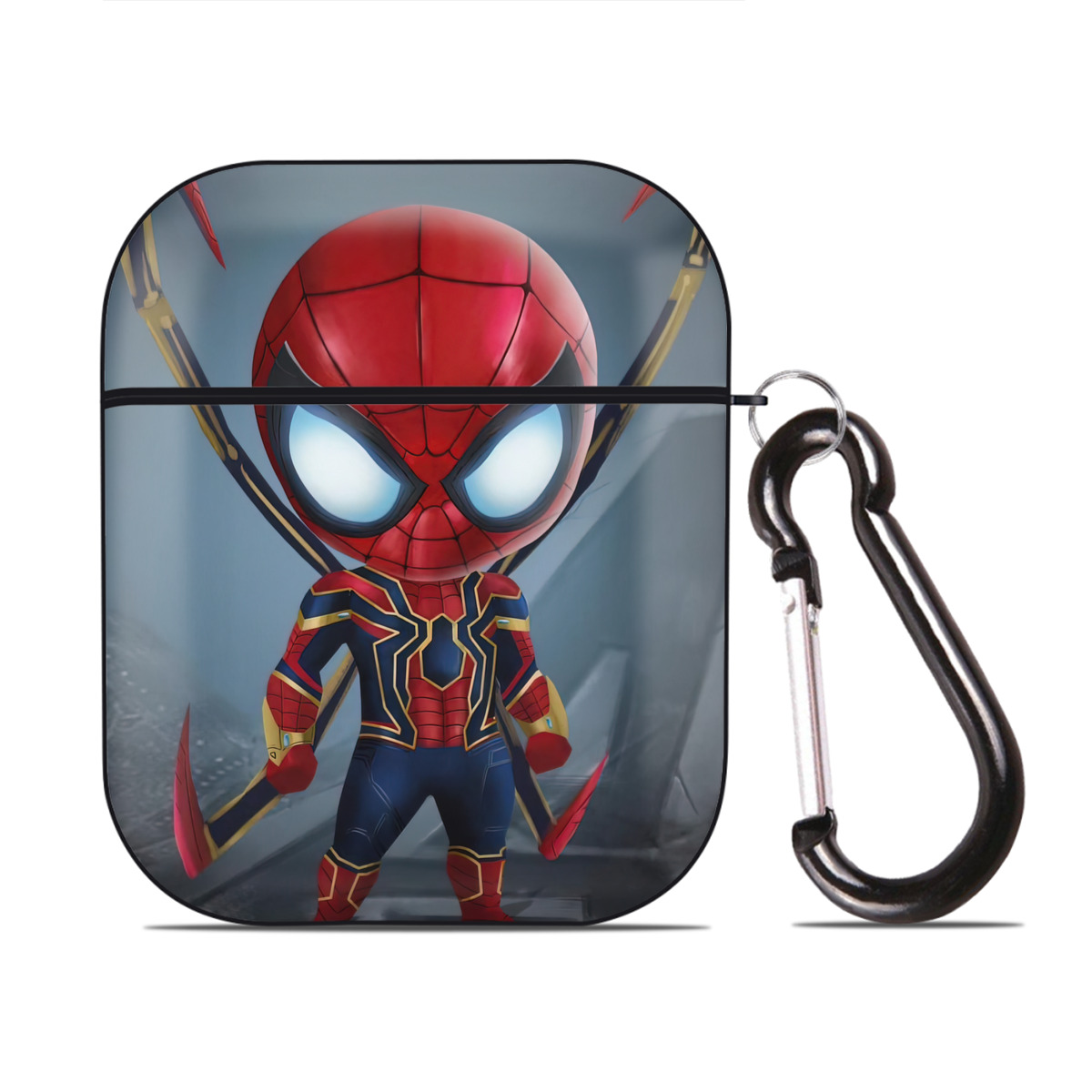 （画像用） Spider Man スパイダーマン AirPods 第2世代保護ケース ハードシェル ブラック 耐衝撃・防指紋・カラビナ付き
