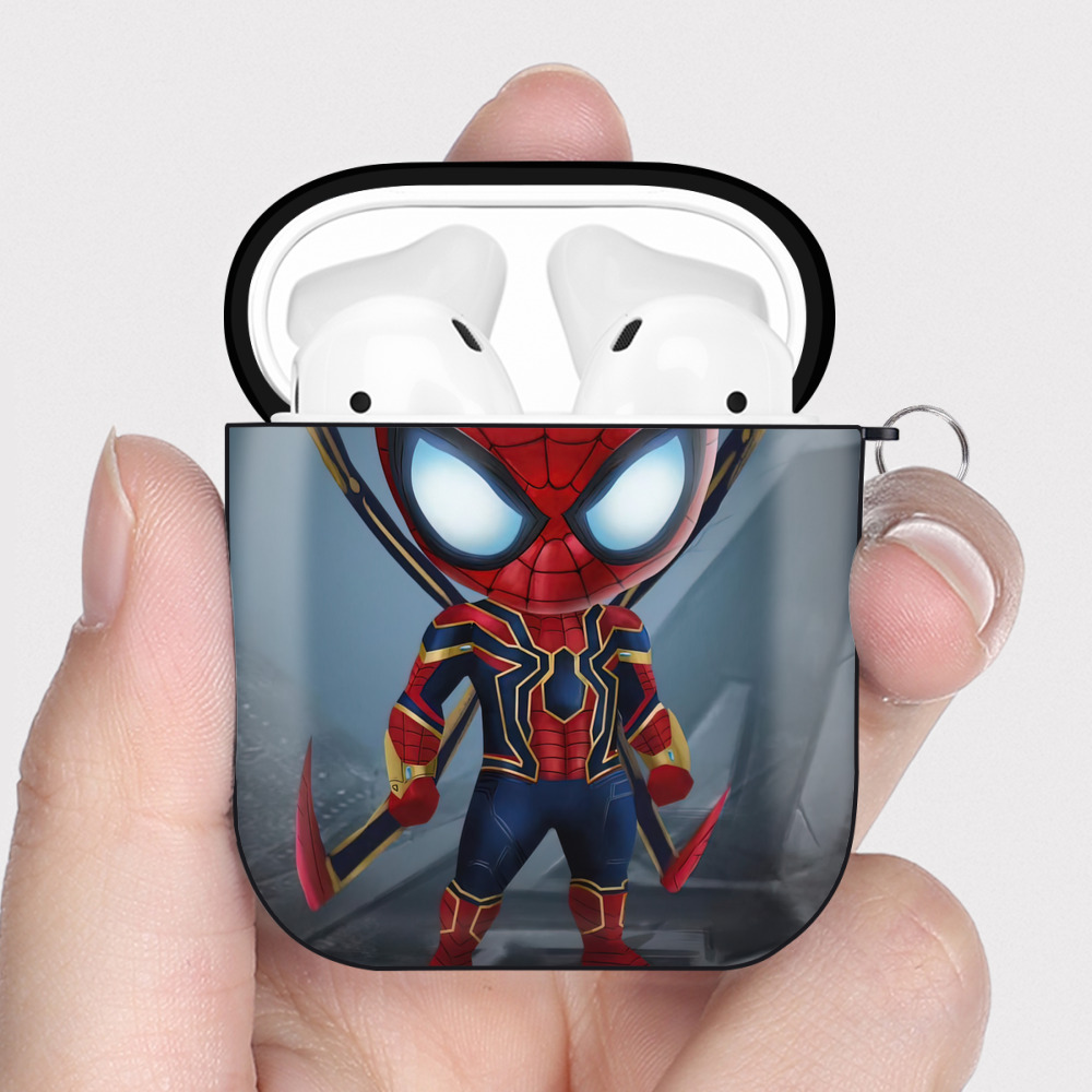 （画像用） Spider Man スパイダーマン AirPods 第2世代保護ケース ハードシェル ブラック 耐衝撃・防指紋・カラビナ付き