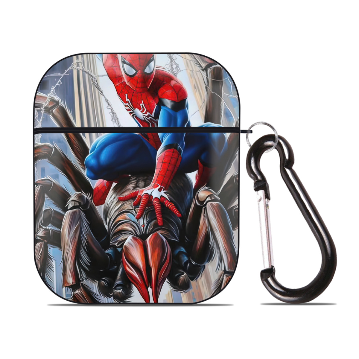 （画像用） Spider Man スパイダーマン AirPods 第2世代保護ケース ハードシェル ブラック 耐衝撃・防指紋・カラビナ付き