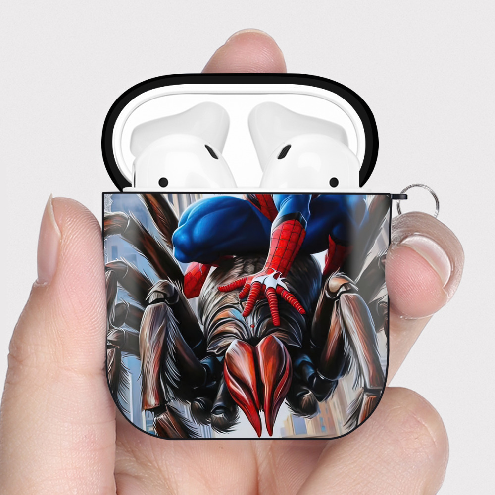 （画像用） Spider Man スパイダーマン AirPods 第2世代保護ケース ハードシェル ブラック 耐衝撃・防指紋・カラビナ付き