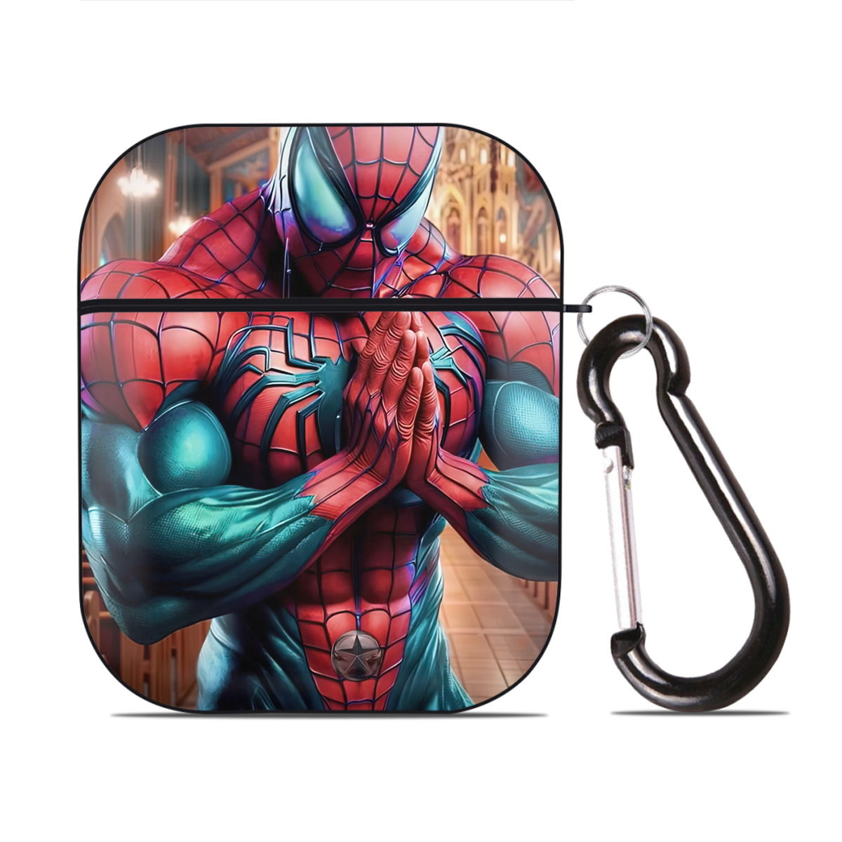 （画像用） Spider Man スパイダーマン AirPods 第2世代保護ケース ハードシェル ブラック 耐衝撃・防指紋・カラビナ付き