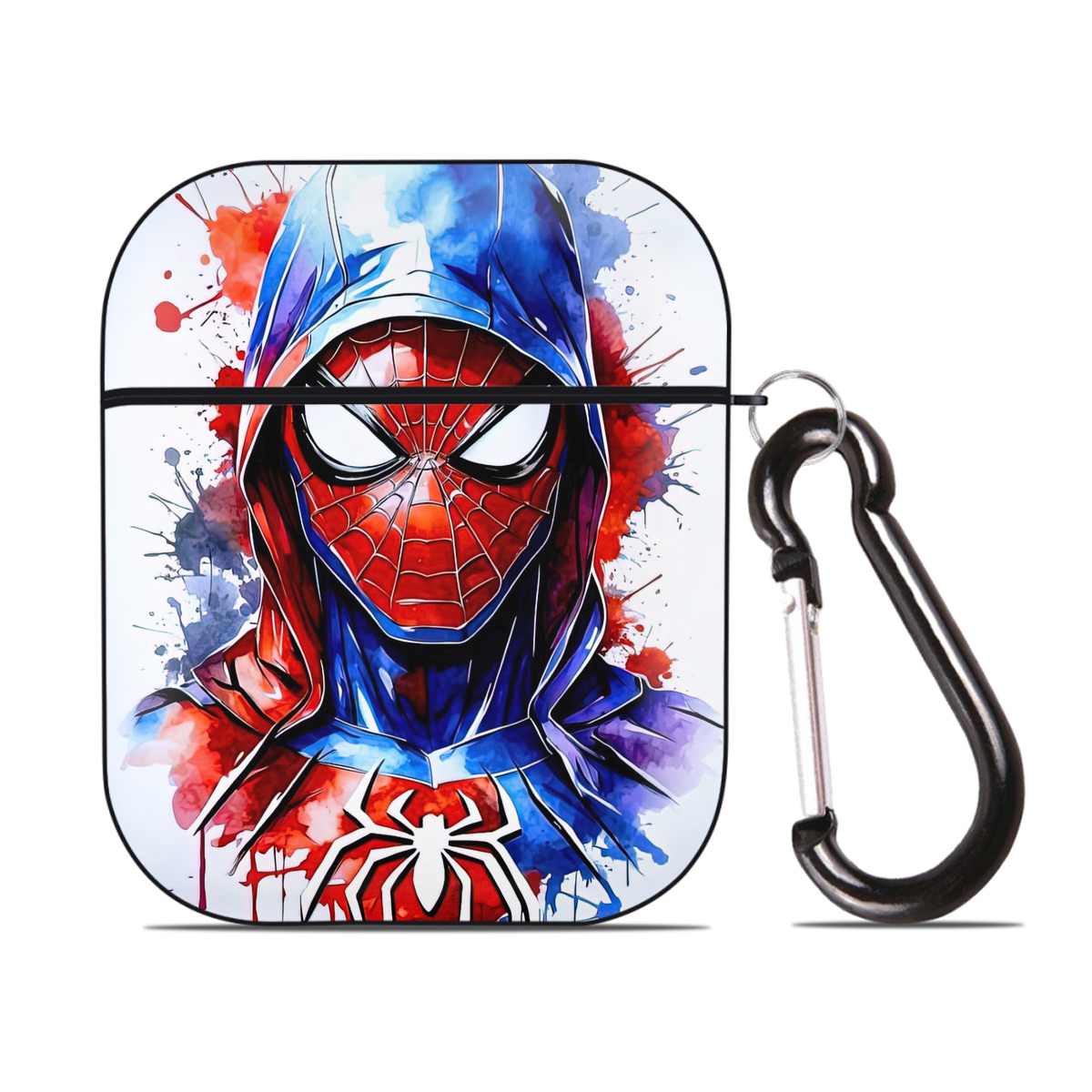 （画像用） Spider Man スパイダーマン AirPods 第2世代保護ケース ハードシェル ブラック 耐衝撃・防指紋・カラビナ付き