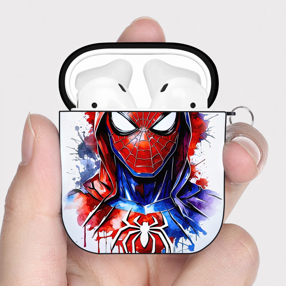 （画像用） Spider Man スパイダーマン AirPods 第2世代保護ケース ハードシェル ブラック 耐衝撃・防指紋・カラビナ付き