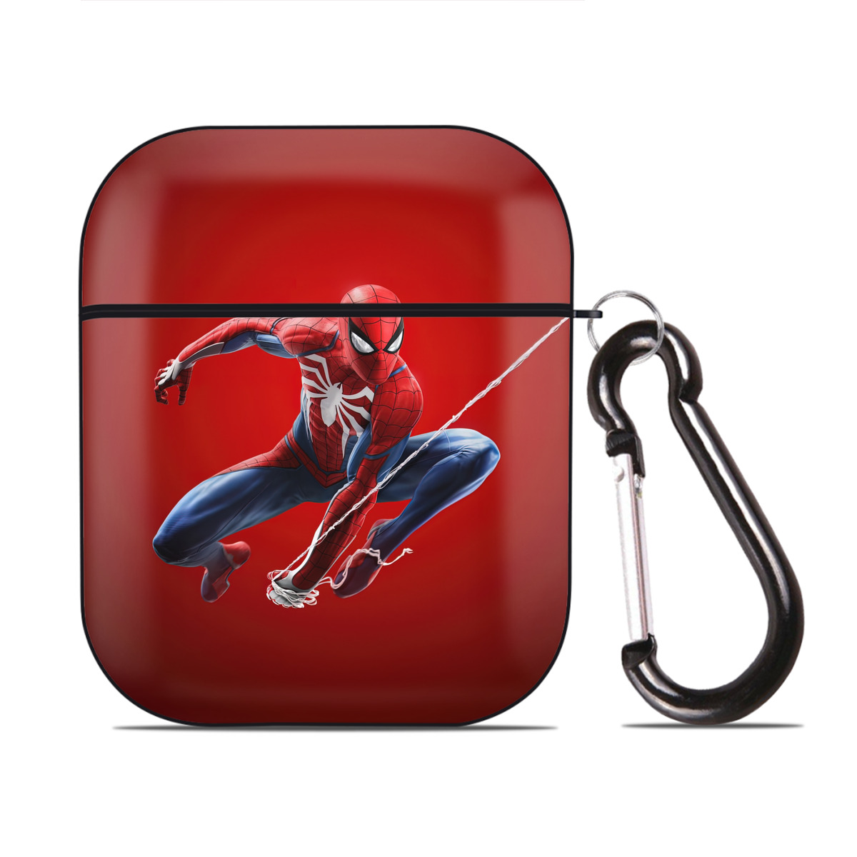 （画像用） Spider Man スパイダーマン AirPods 第2世代保護ケース ハードシェル ブラック 耐衝撃・防指紋・カラビナ付き