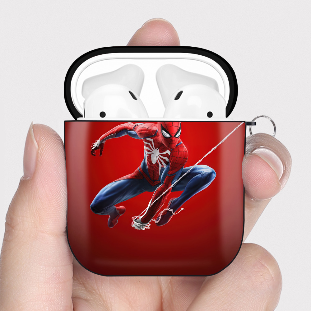 （画像用） Spider Man スパイダーマン AirPods 第2世代保護ケース ハードシェル ブラック 耐衝撃・防指紋・カラビナ付き