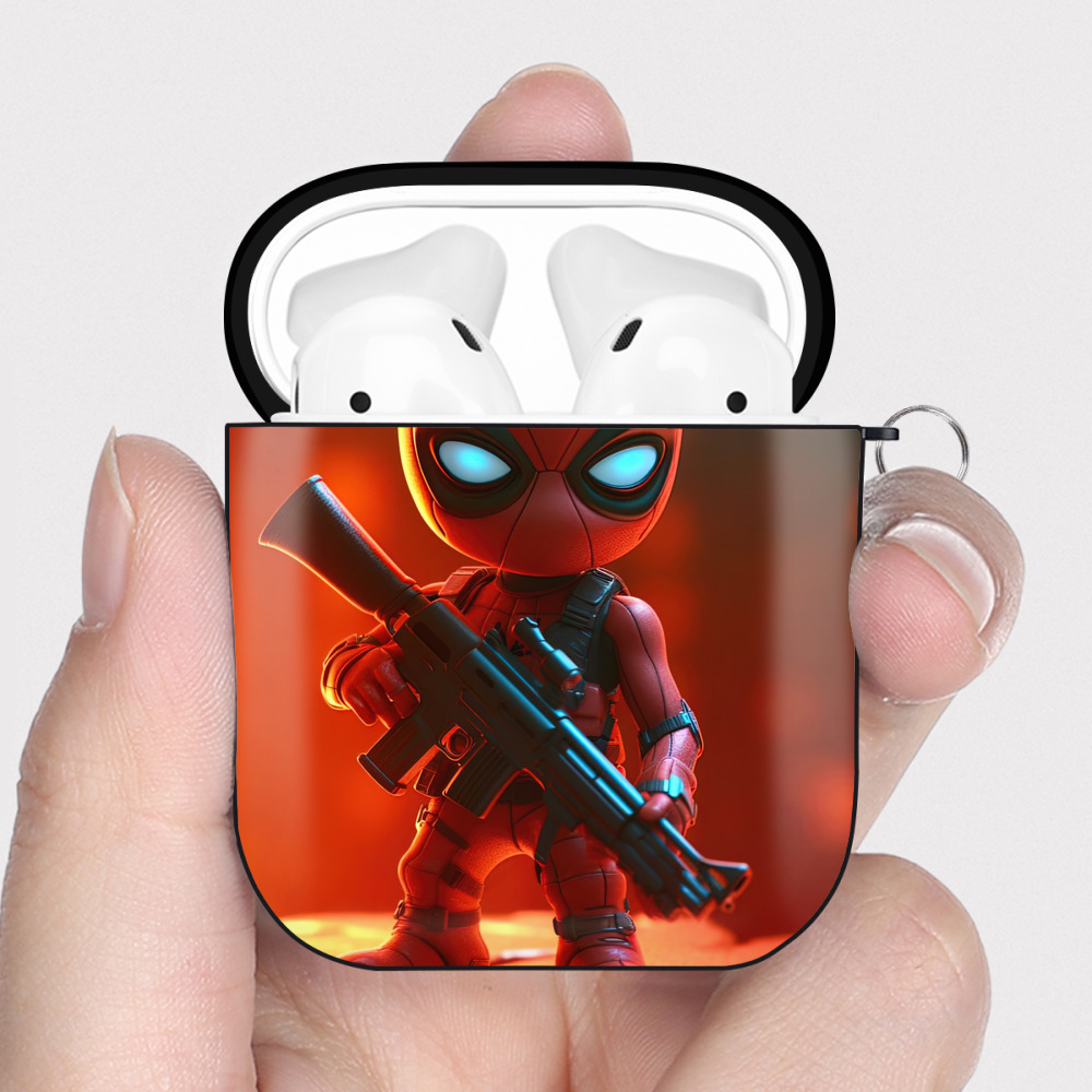 （画像用） Spider Man スパイダーマン AirPods 第2世代保護ケース ハードシェル ブラック 耐衝撃・防指紋・カラビナ付き