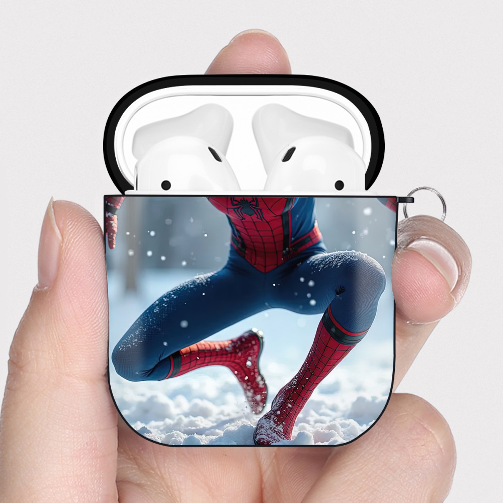 （画像用） Spider Man スパイダーマン AirPods 第2世代保護ケース ハードシェル ブラック 耐衝撃・防指紋・カラビナ付き