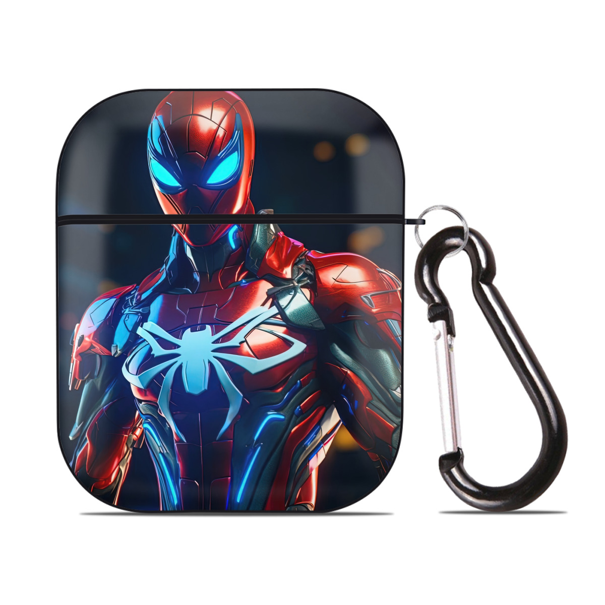 （画像用） Spider Man スパイダーマン AirPods 第2世代保護ケース ハードシェル ブラック 耐衝撃・防指紋・カラビナ付き