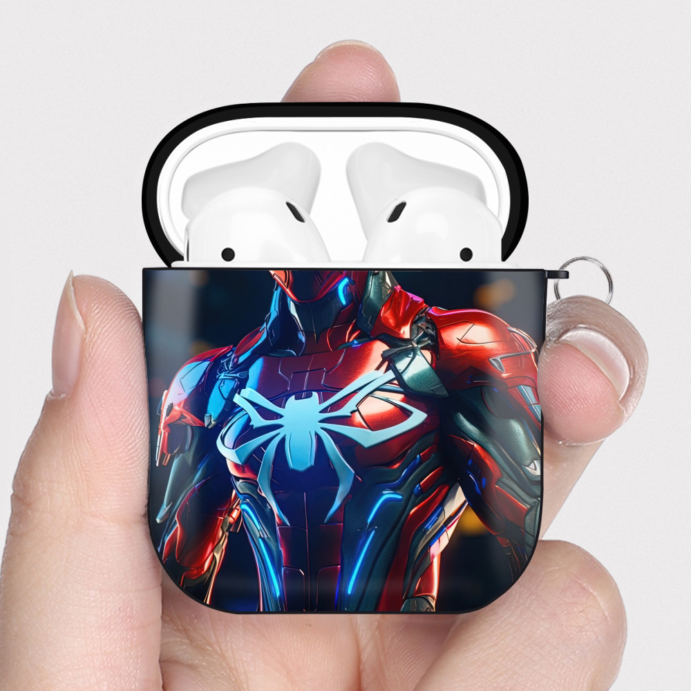 （画像用） Spider Man スパイダーマン AirPods 第2世代保護ケース ハードシェル ブラック 耐衝撃・防指紋・カラビナ付き