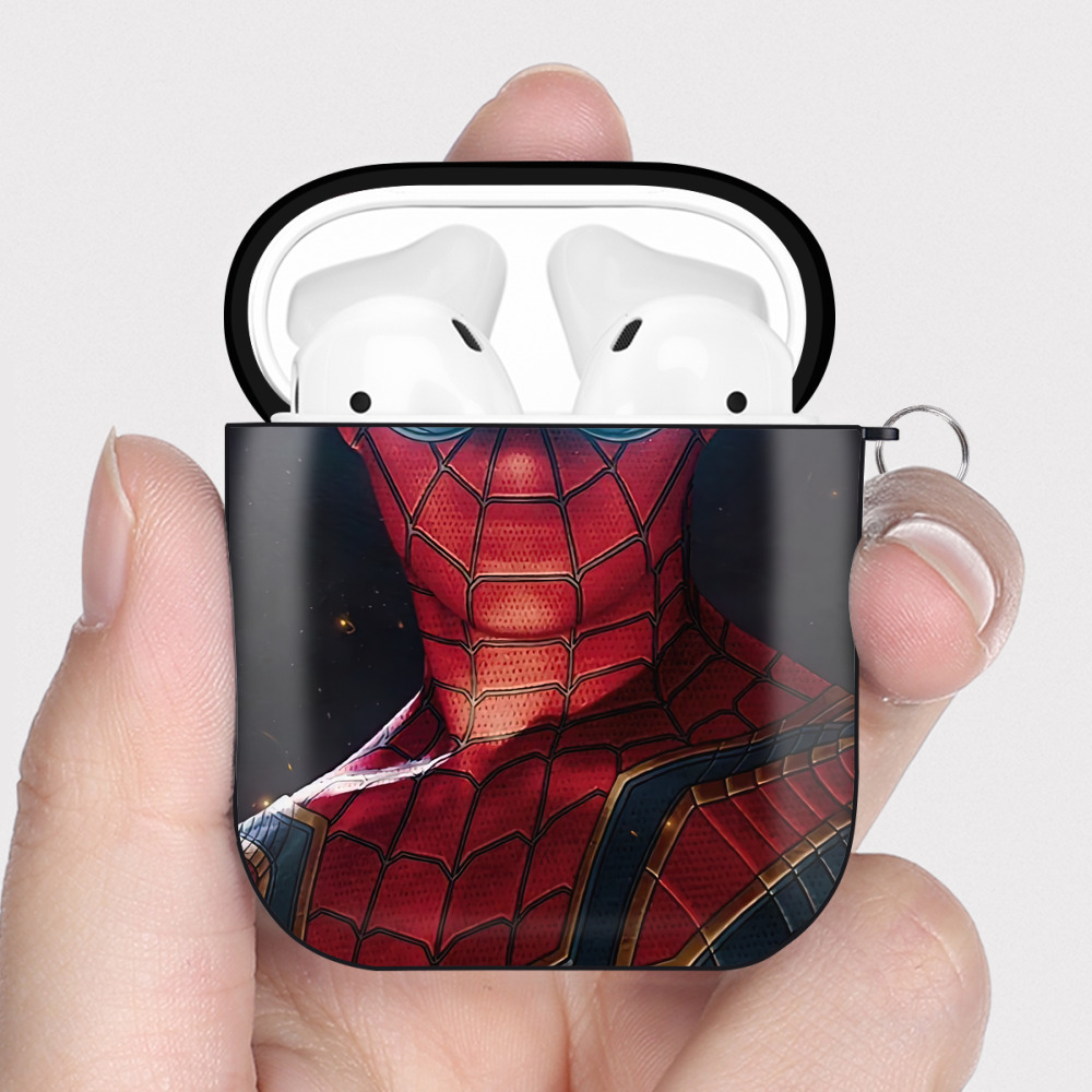 （画像用） Spider Man スパイダーマン AirPods 第2世代保護ケース ハードシェル ブラック 耐衝撃・防指紋・カラビナ付き