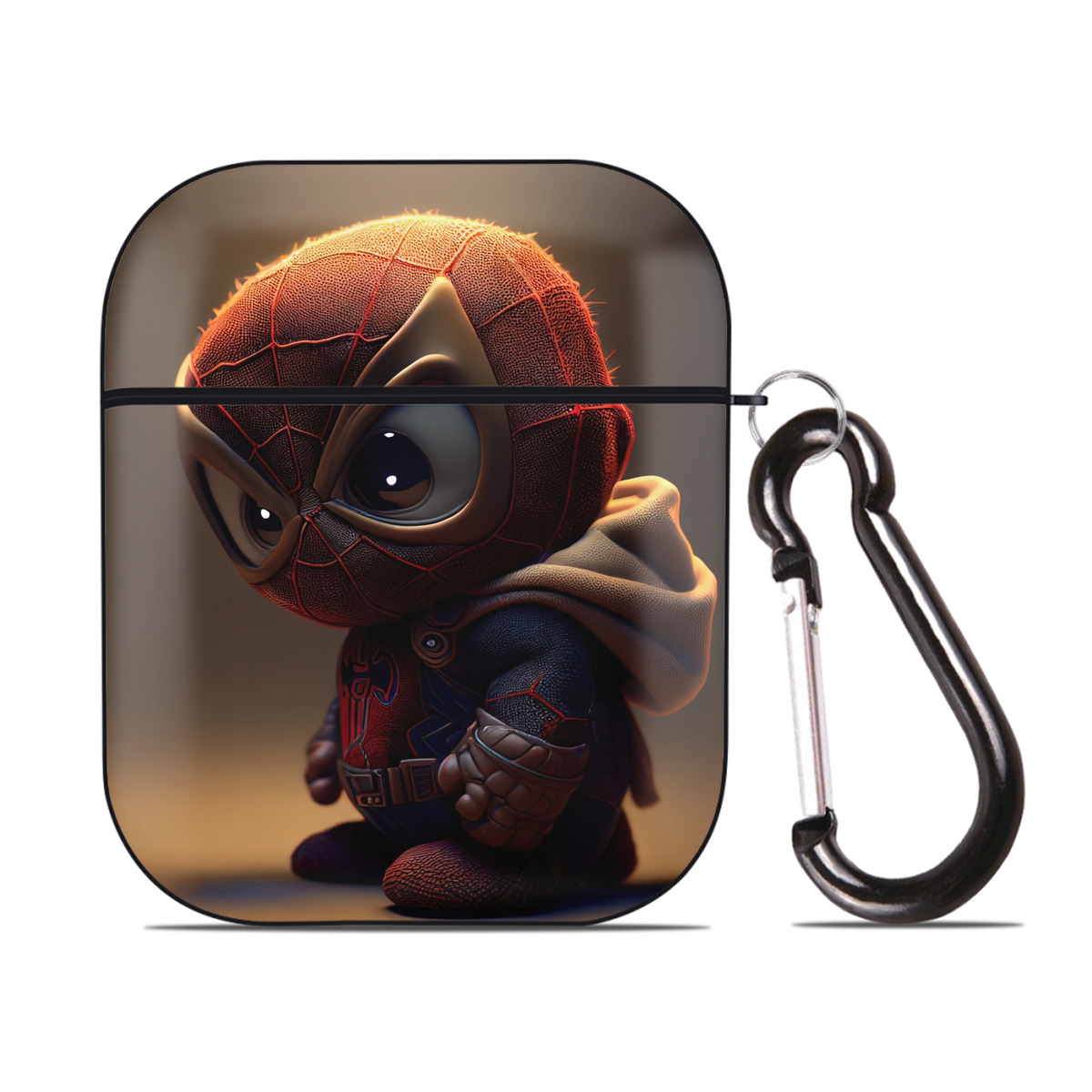 （画像用） Spider Man スパイダーマン AirPods 第2世代保護ケース ハードシェル ブラック 耐衝撃・防指紋・カラビナ付き