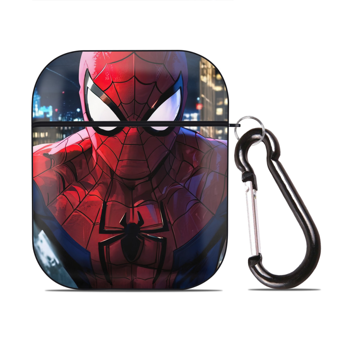 （画像用） Spider Man スパイダーマン AirPods 第2世代保護ケース ハードシェル ブラック 耐衝撃・防指紋・カラビナ付き