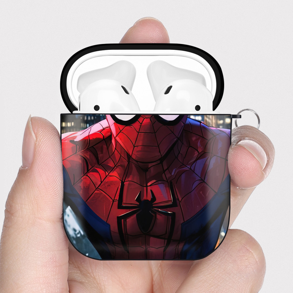 （画像用） Spider Man スパイダーマン AirPods 第2世代保護ケース ハードシェル ブラック 耐衝撃・防指紋・カラビナ付き