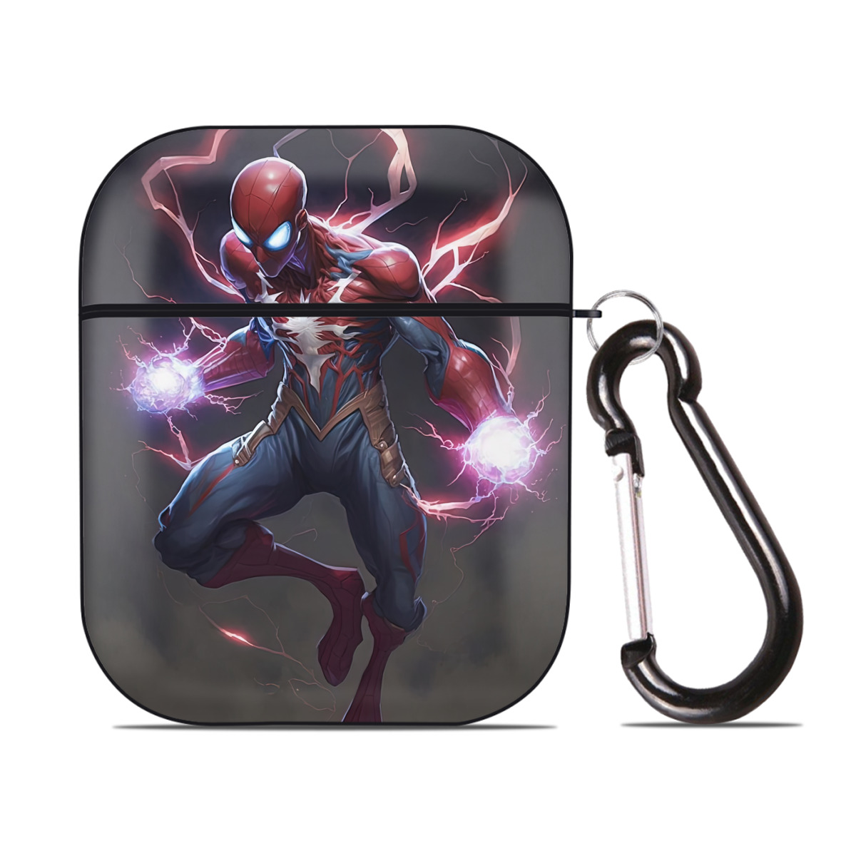 （画像用） Spider Man スパイダーマン AirPods 第2世代保護ケース ハードシェル ブラック 耐衝撃・防指紋・カラビナ付き