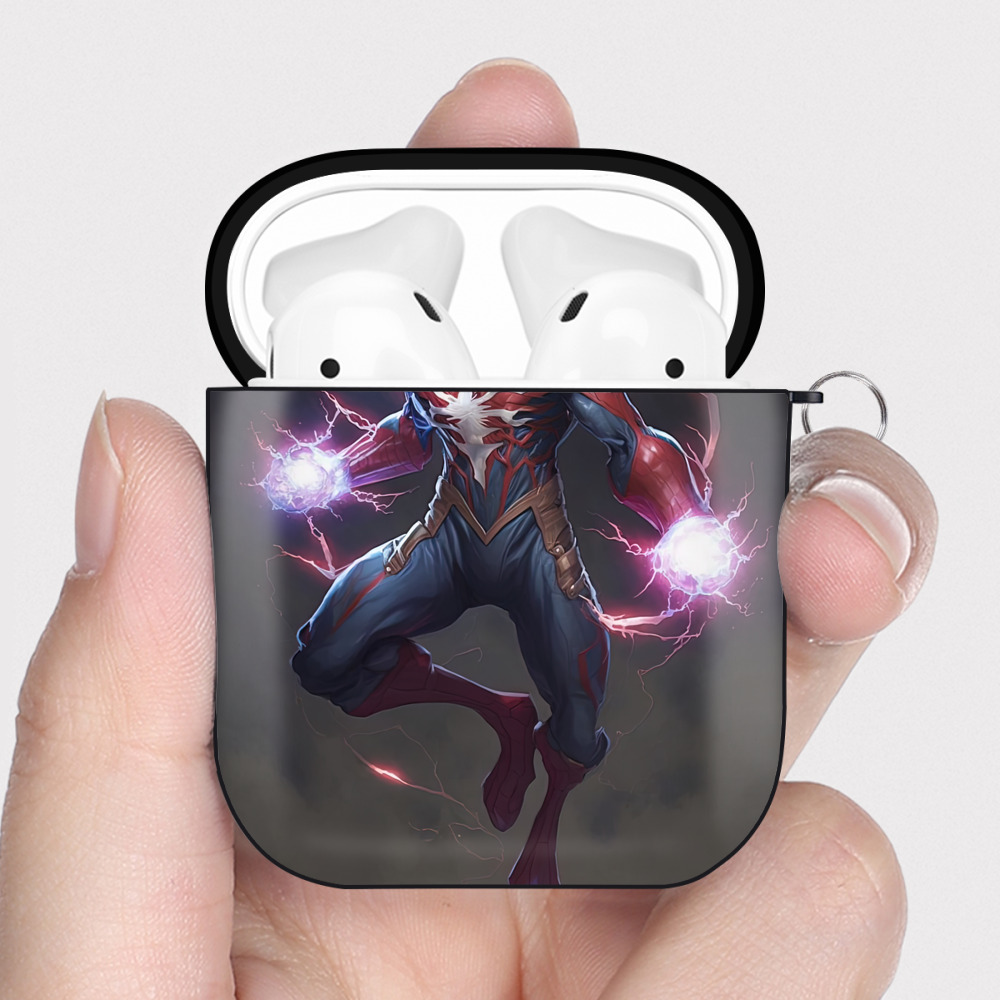 （画像用） Spider Man スパイダーマン AirPods 第2世代保護ケース ハードシェル ブラック 耐衝撃・防指紋・カラビナ付き