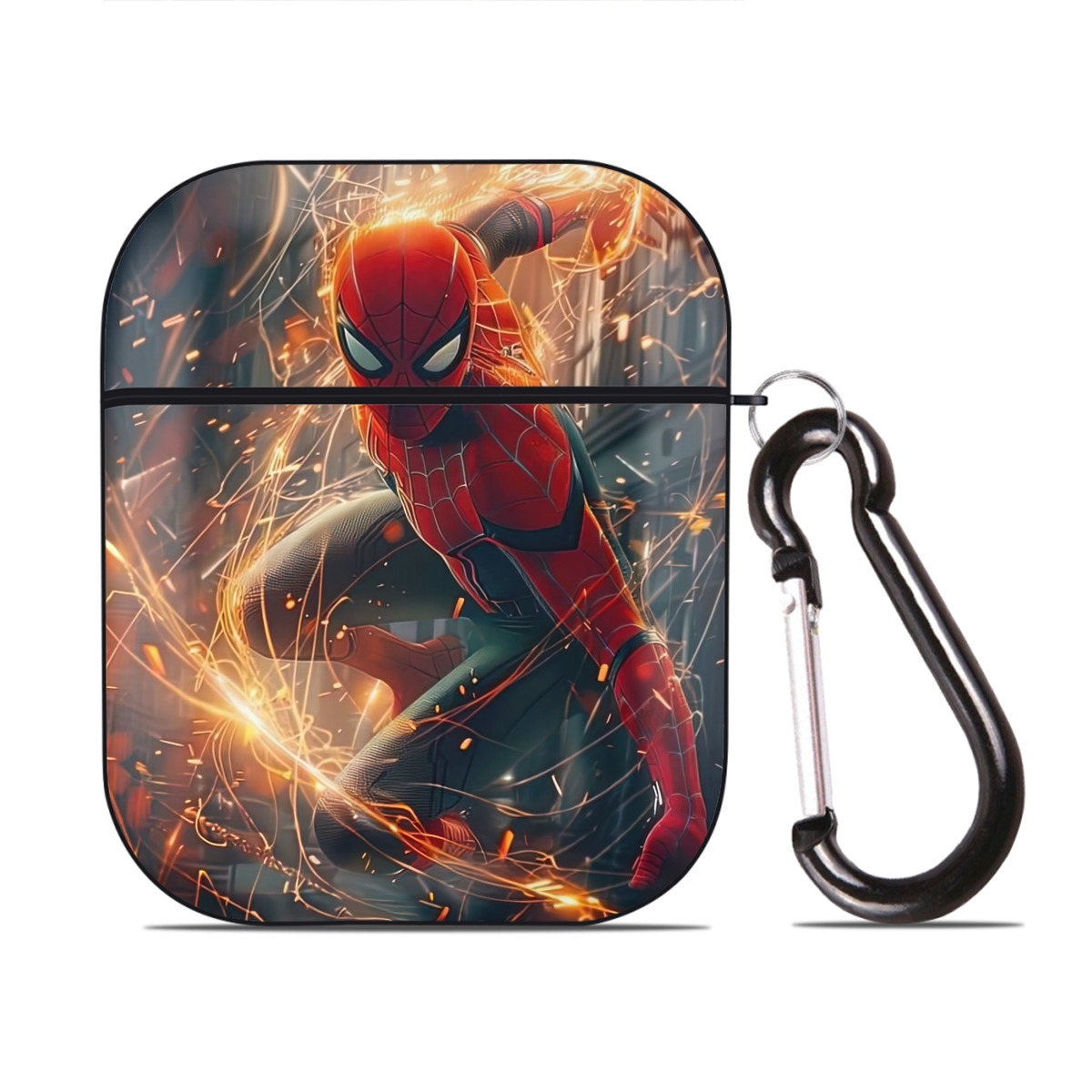 （画像用） Spider Man スパイダーマン AirPods 第2世代保護ケース ハードシェル ブラック 耐衝撃・防指紋・カラビナ付き