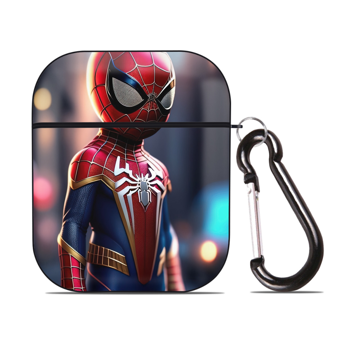 （画像用） Spider Man スパイダーマン AirPods 第2世代保護ケース ハードシェル ブラック 耐衝撃・防指紋・カラビナ付き