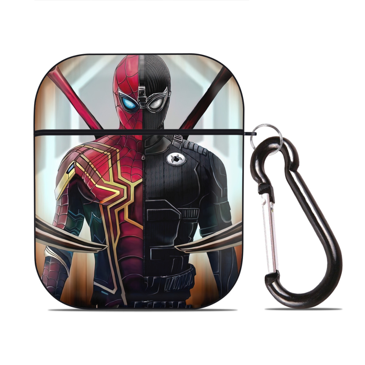 （画像用） Spider Man スパイダーマン AirPods 第2世代保護ケース ハードシェル ブラック 耐衝撃・防指紋・カラビナ付き