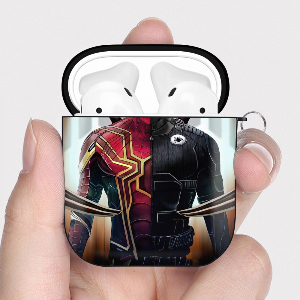 （画像用） Spider Man スパイダーマン AirPods 第2世代保護ケース ハードシェル ブラック 耐衝撃・防指紋・カラビナ付き
