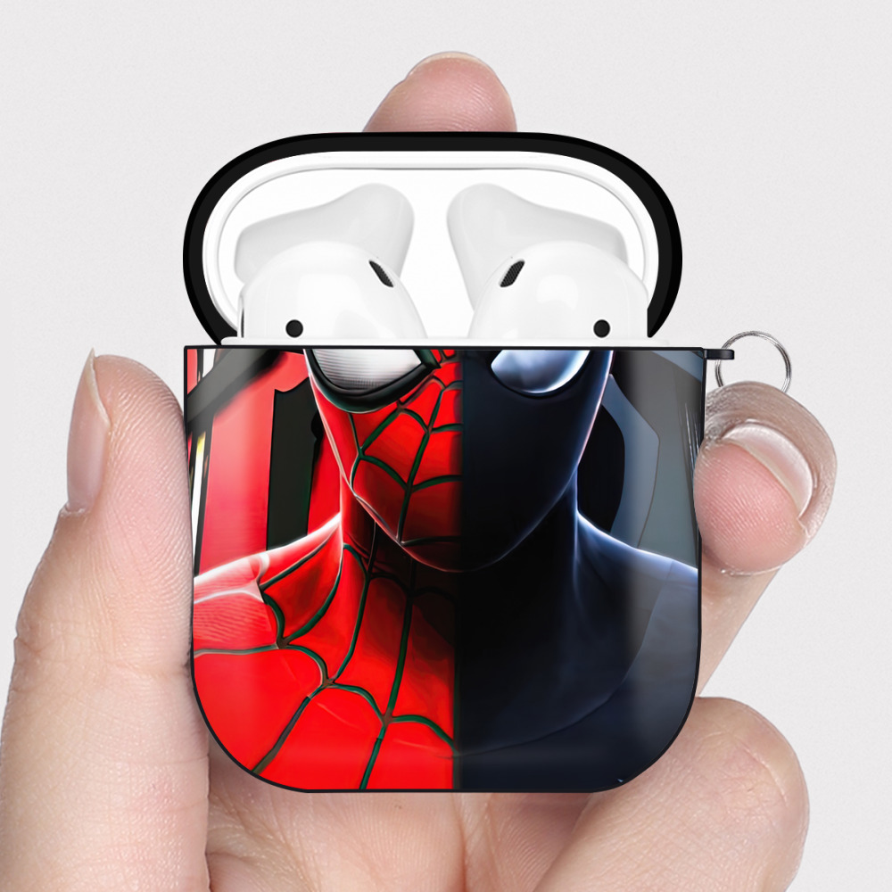 （画像用） Spider Man スパイダーマン AirPods 第2世代保護ケース ハードシェル ブラック 耐衝撃・防指紋・カラビナ付き