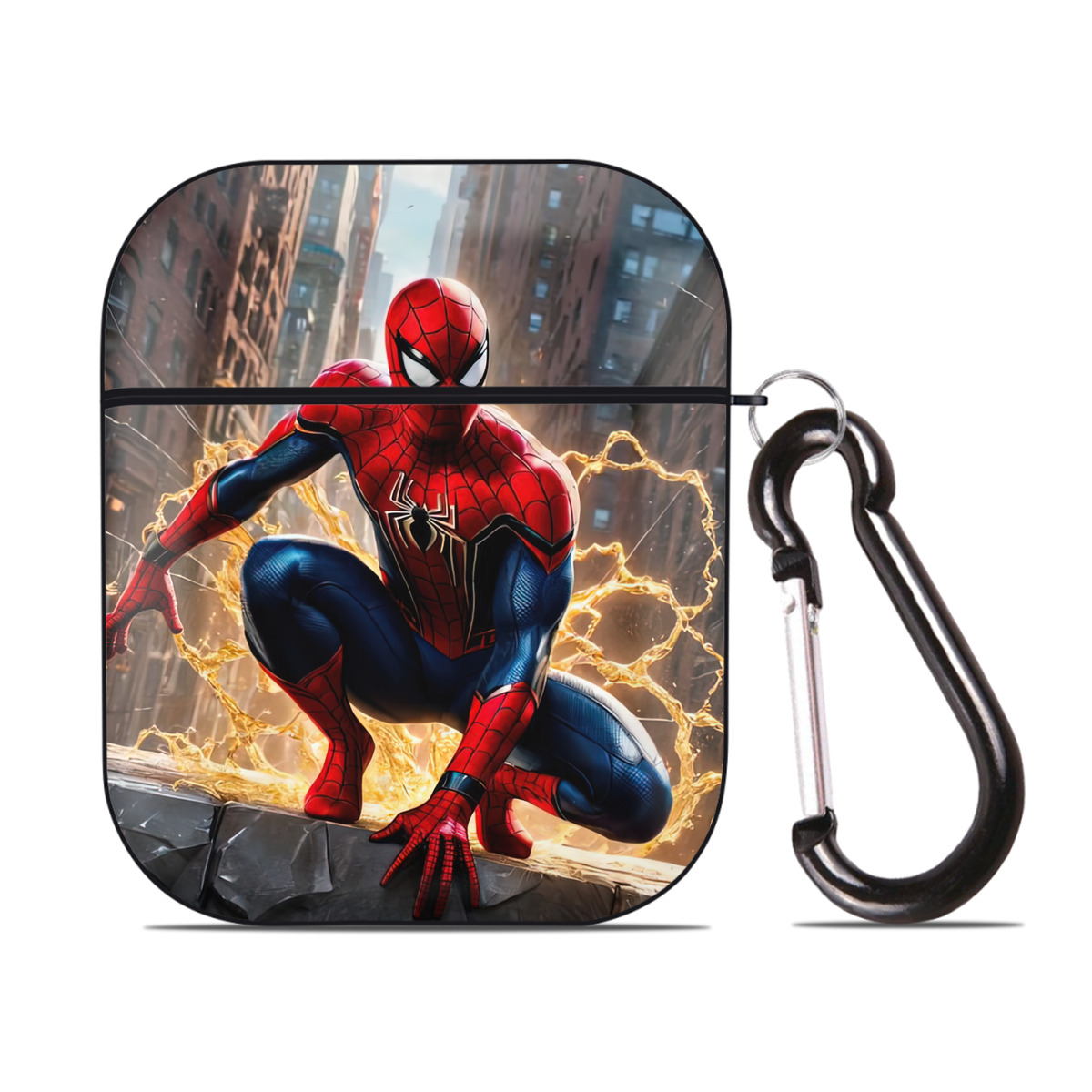 （画像用） Spider Man スパイダーマン AirPods 第2世代保護ケース ハードシェル ブラック 耐衝撃・防指紋・カラビナ付き