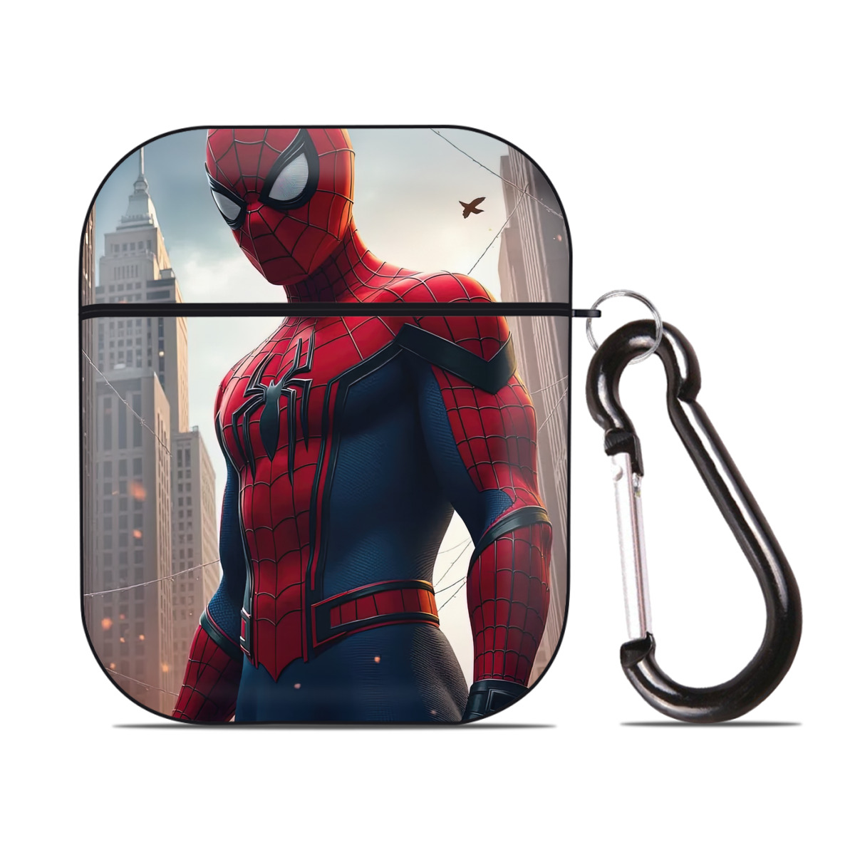 （画像用） Spider Man スパイダーマン AirPods 第2世代保護ケース ハードシェル ブラック 耐衝撃・防指紋・カラビナ付き