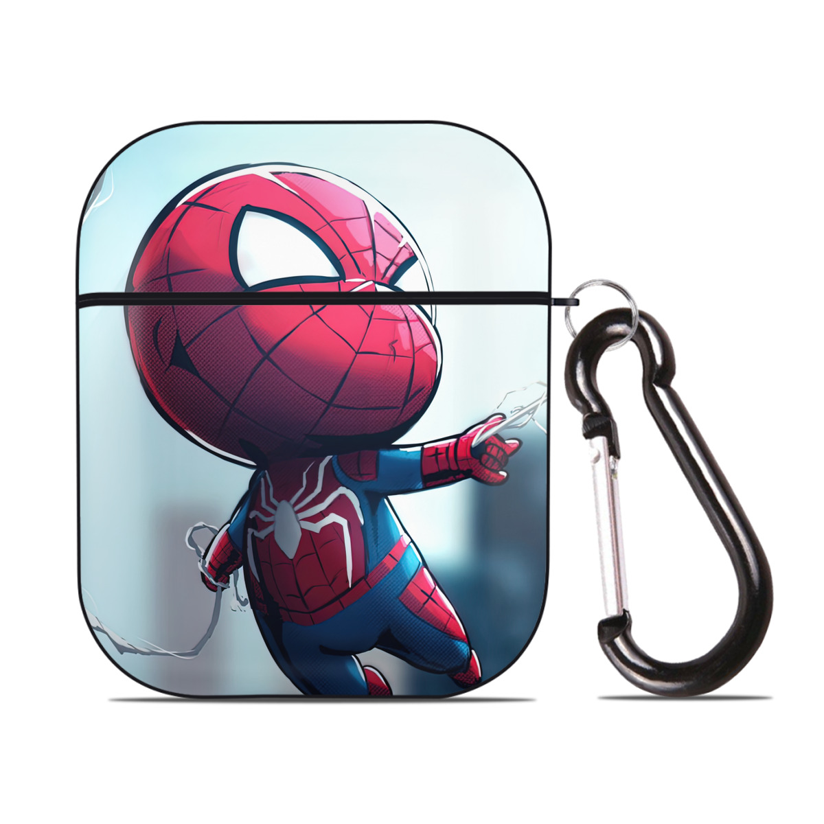 （画像用） Spider Man スパイダーマン AirPods 第2世代保護ケース ハードシェル ブラック 耐衝撃・防指紋・カラビナ付き