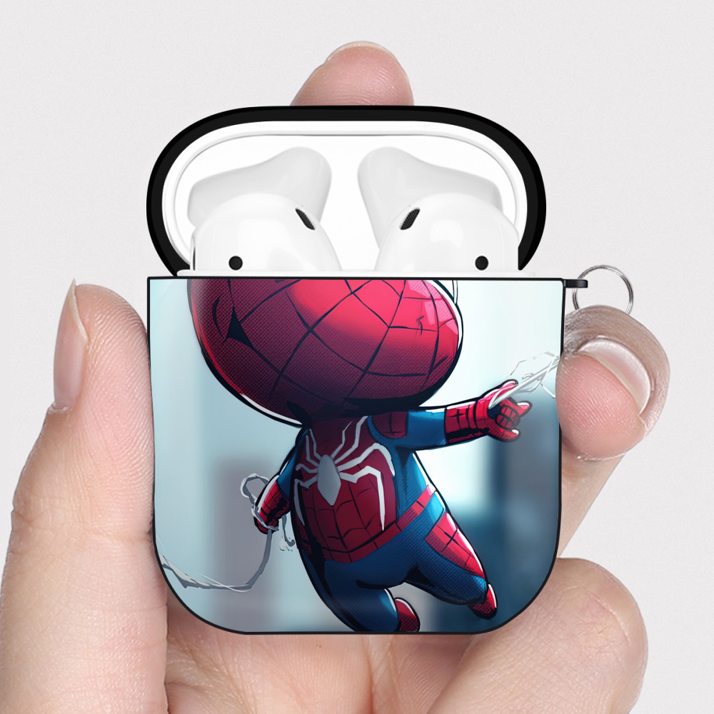 （画像用） Spider Man スパイダーマン AirPods 第2世代保護ケース ハードシェル ブラック 耐衝撃・防指紋・カラビナ付き