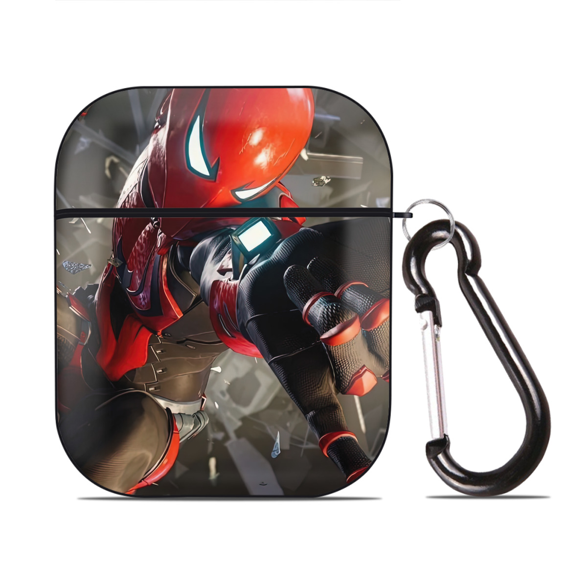 （画像用） Spider Man スパイダーマン AirPods 第2世代保護ケース ハードシェル ブラック 耐衝撃・防指紋・カラビナ付き