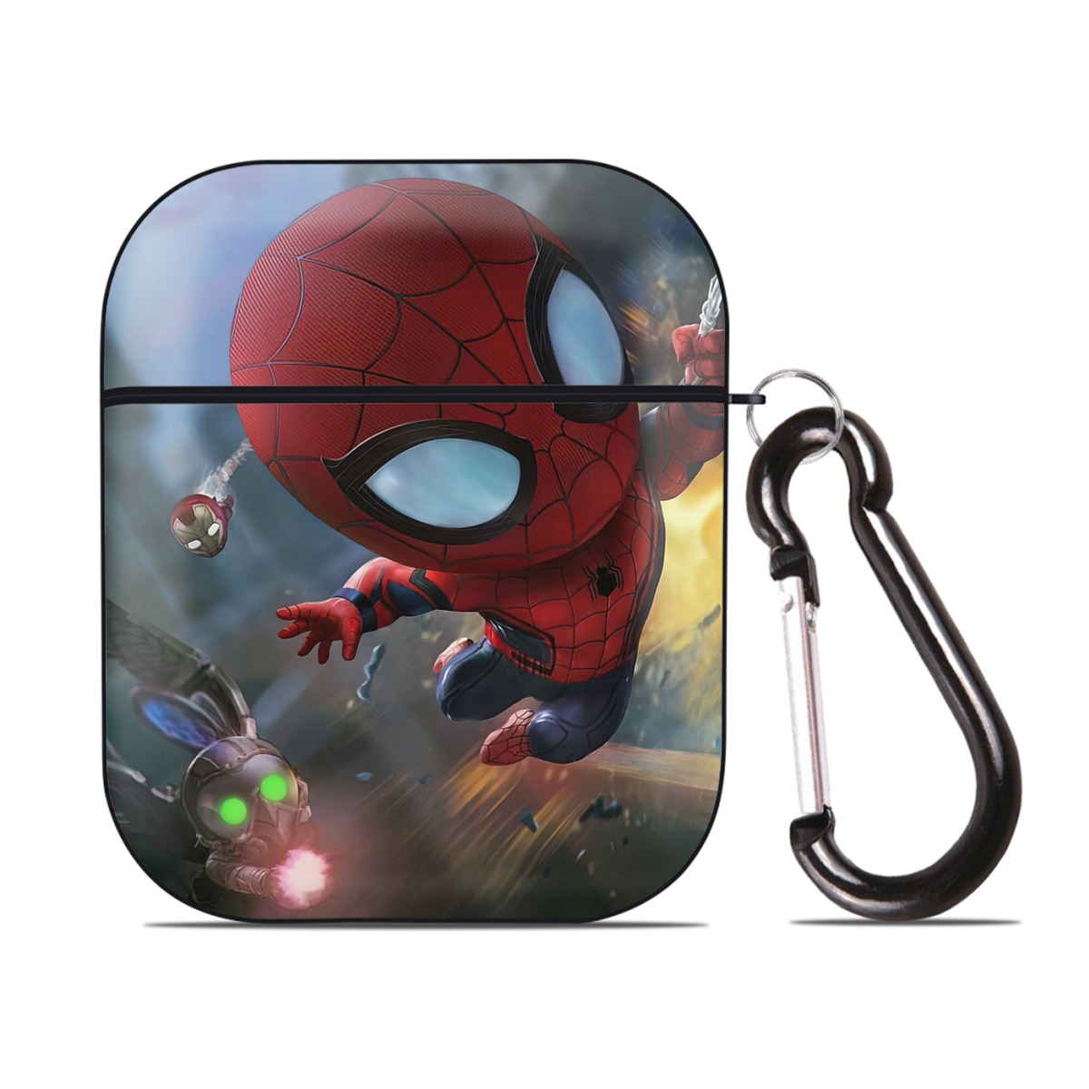（画像用） Spider Man スパイダーマン AirPods 第2世代保護ケース ハードシェル ブラック 耐衝撃・防指紋・カラビナ付き