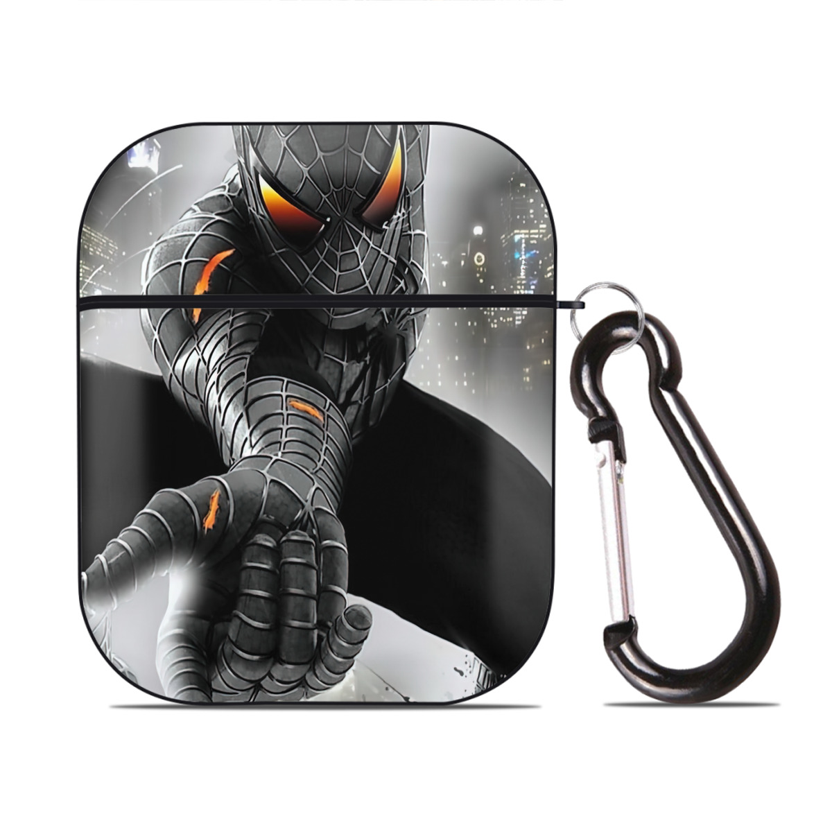 （画像用） Spider Man スパイダーマン AirPods 第2世代保護ケース ハードシェル ブラック 耐衝撃・防指紋・カラビナ付き
