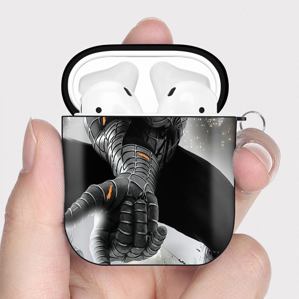 （画像用） Spider Man スパイダーマン AirPods 第2世代保護ケース ハードシェル ブラック 耐衝撃・防指紋・カラビナ付き