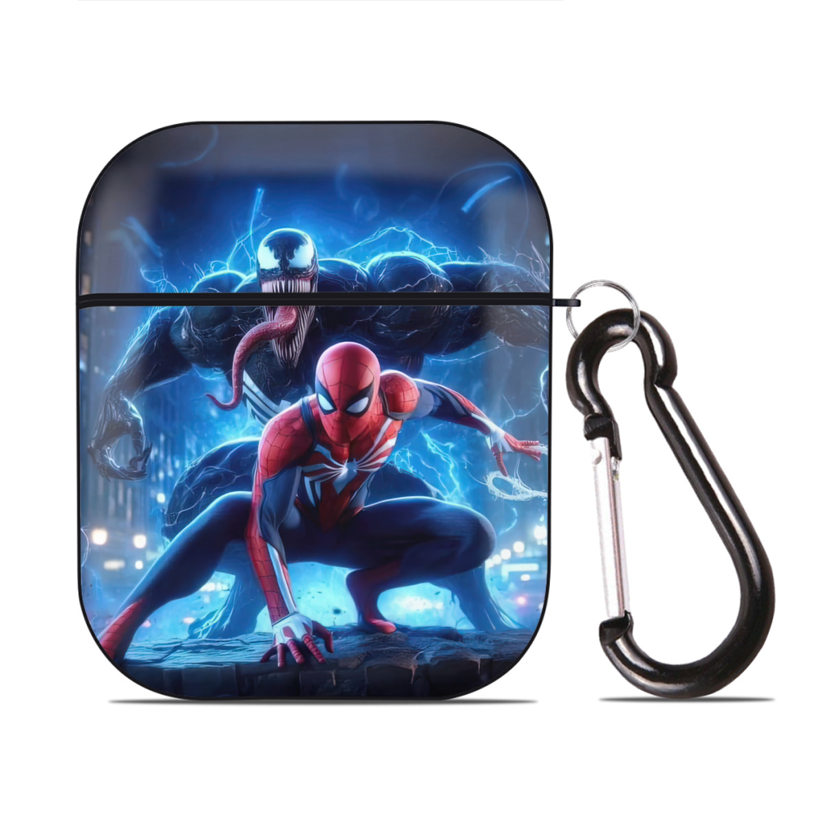 （画像用） Spider Man スパイダーマン AirPods 第2世代保護ケース ハードシェル ブラック 耐衝撃・防指紋・カラビナ付き