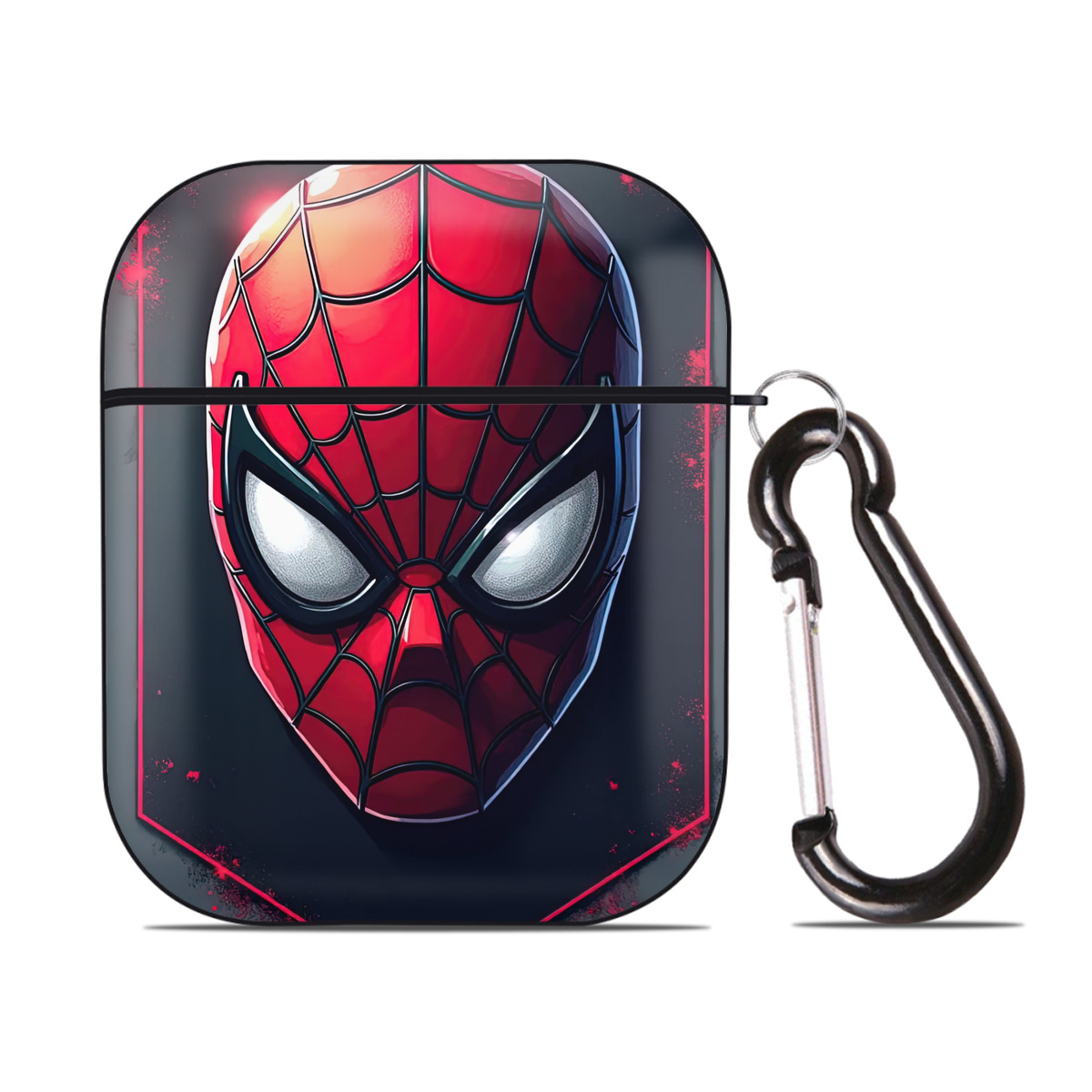（画像用） Spider Man スパイダーマン AirPods 第2世代保護ケース ハードシェル ブラック 耐衝撃・防指紋・カラビナ付き