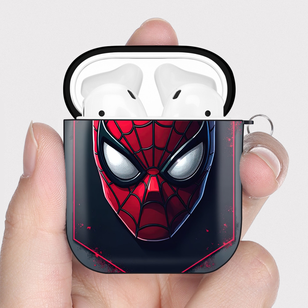 （画像用） Spider Man スパイダーマン AirPods 第2世代保護ケース ハードシェル ブラック 耐衝撃・防指紋・カラビナ付き