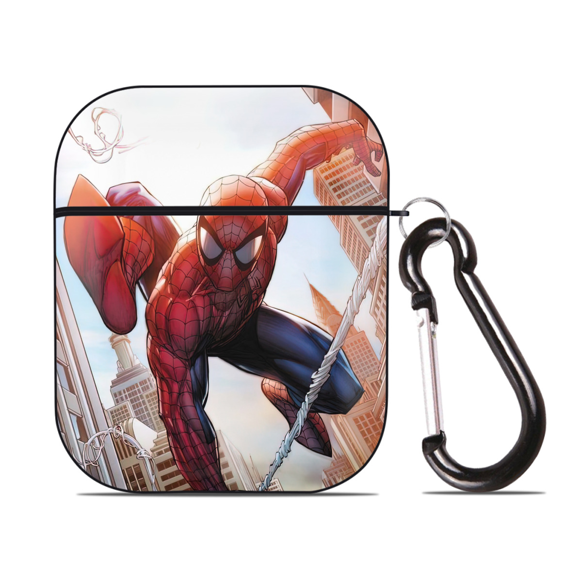 （画像用） Spider Man スパイダーマン AirPods 第2世代保護ケース ハードシェル ブラック 耐衝撃・防指紋・カラビナ付き