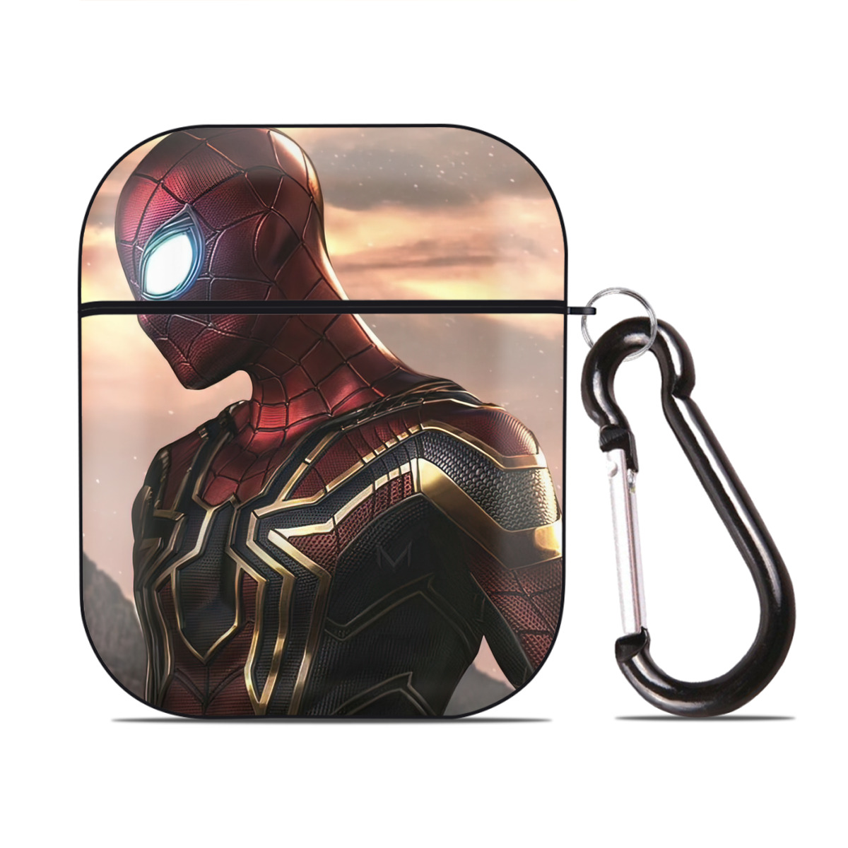 （画像用） Spider Man スパイダーマン AirPods 第2世代保護ケース ハードシェル ブラック 耐衝撃・防指紋・カラビナ付き