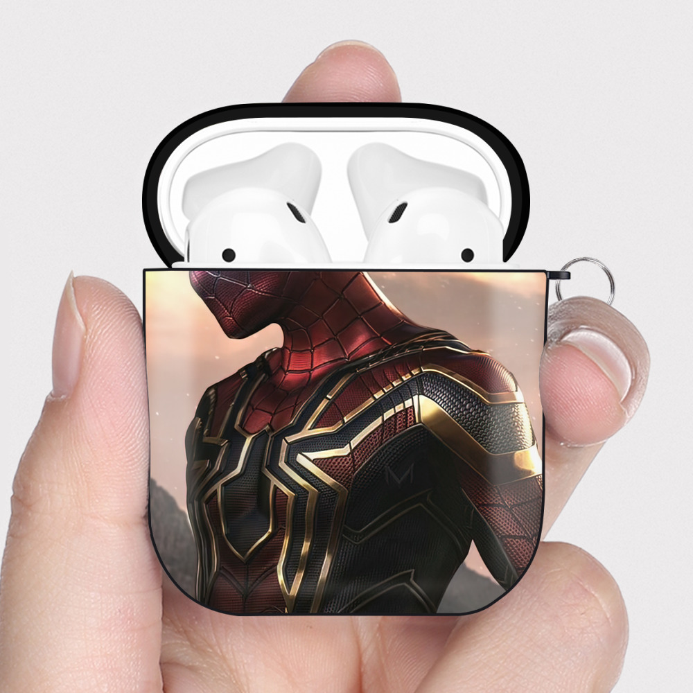 （画像用） Spider Man スパイダーマン AirPods 第2世代保護ケース ハードシェル ブラック 耐衝撃・防指紋・カラビナ付き
