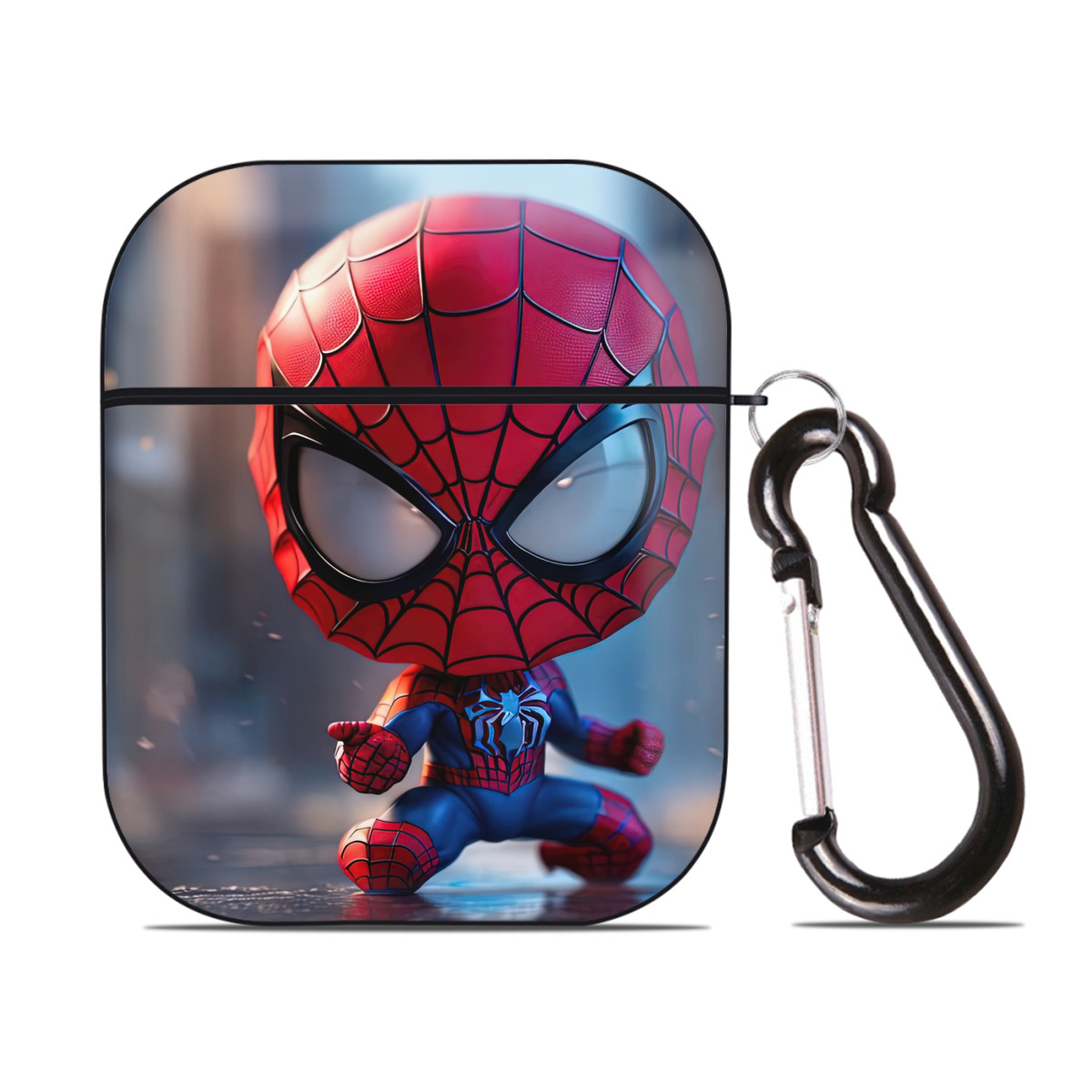（画像用） Spider Man スパイダーマン AirPods 第2世代保護ケース ハードシェル ブラック 耐衝撃・防指紋・カラビナ付き