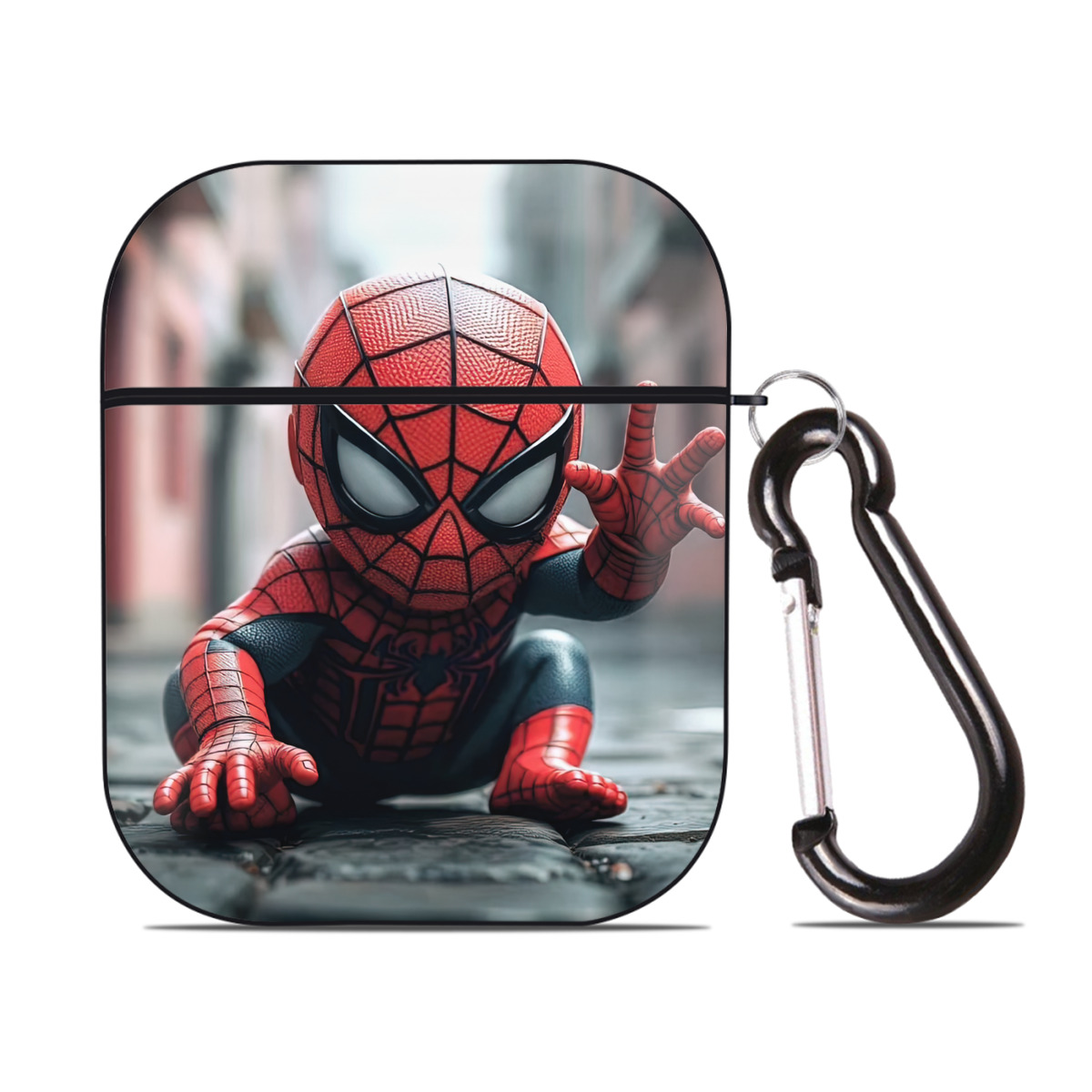 （画像用） Spider Man スパイダーマン AirPods 第2世代保護ケース ハードシェル ブラック 耐衝撃・防指紋・カラビナ付き