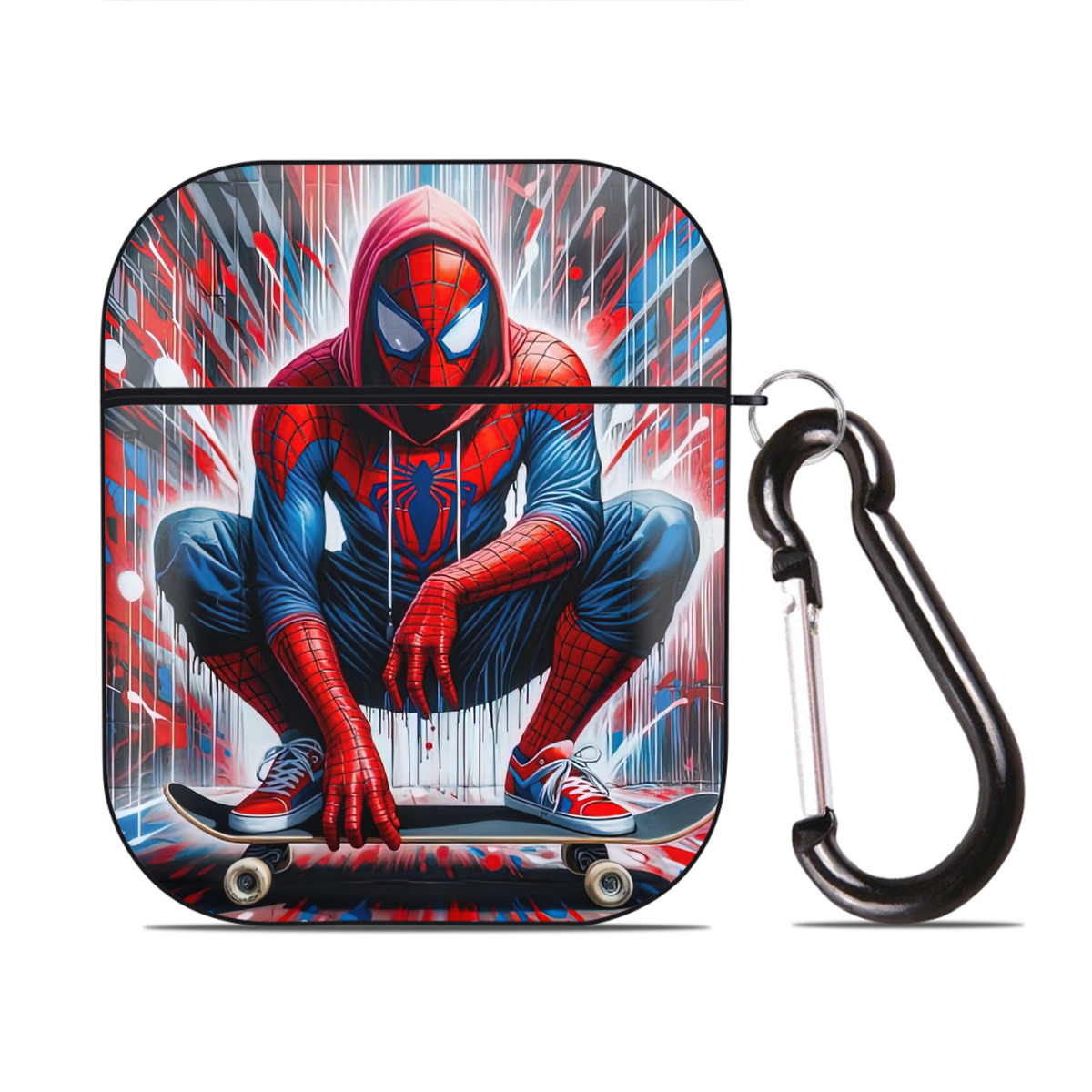 （画像用） Spider Man スパイダーマン AirPods 第2世代保護ケース ハードシェル ブラック 耐衝撃・防指紋・カラビナ付き